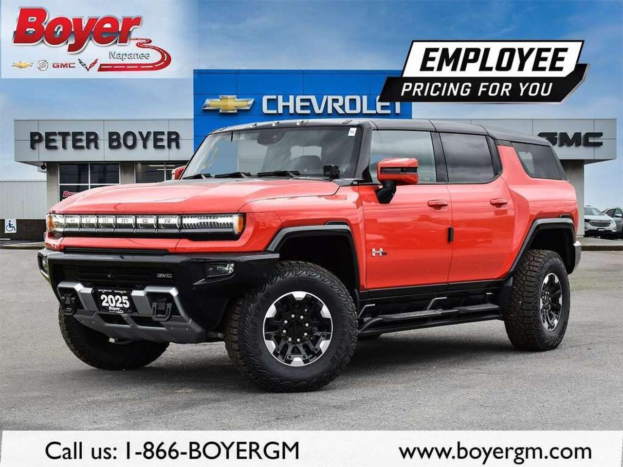 <p>Experience the epitome of modern engineering and rugged design with the Solar Orange 2025 GMC HUMMER EV SUV 3X. Boasting a robust e4WD drivetrain, this vehicle commands any terrain with ease and sophistication, blending off-road capabilities with urban style.</p><p>On the exterior, you'll be captivated by the 18" black aluminum wheels with machined accents and aggressive LT305/70R18 Goodyear Wrangler Territory MT tires, ready for adventure. The Extreme Off-Road Package ensures you conquer the toughest trails with full underbody skid plates and driver-selectable electronically locking differentials. The striking style is complemented by functional features like rocker protectors with assist steps and black aluminum spare wheel.</p><p>Step inside the meticulously crafted interior, adorned with premium leather-alternative seating surfaces in Lunar Shadow (Jet Black/Taupe) and packed with advanced technology. Enjoy the ergonomic comfort of front bucket seats with a center console, backed by an array of conveniences such as a heated steering wheel, power seats, remote start, and smart device integration.</p><p>The advanced 13.4" diagonal premium GMC infotainment system with Google built-in apps, including navigation and voice assistance, seamlessly integrates with Android Auto and Apple CarPlay, ensuring you stay connected. Safety and driver assistance features like adaptive cruise control, lane assist, automatic parking, and parking sensors offer peace of mind on every journey. Underbody cameras and forward-facing off-road auxiliary lights equip you for any adventure.</p><p>This HUMMER is the perfect match for those who demand versatility, efficiency, and cutting-edge design. Elevate your driving experience and inquire about this cutting-edge SUV at the dealership today. Take the first step towards owning this extraordinary vehicle by contacting us now!</p>