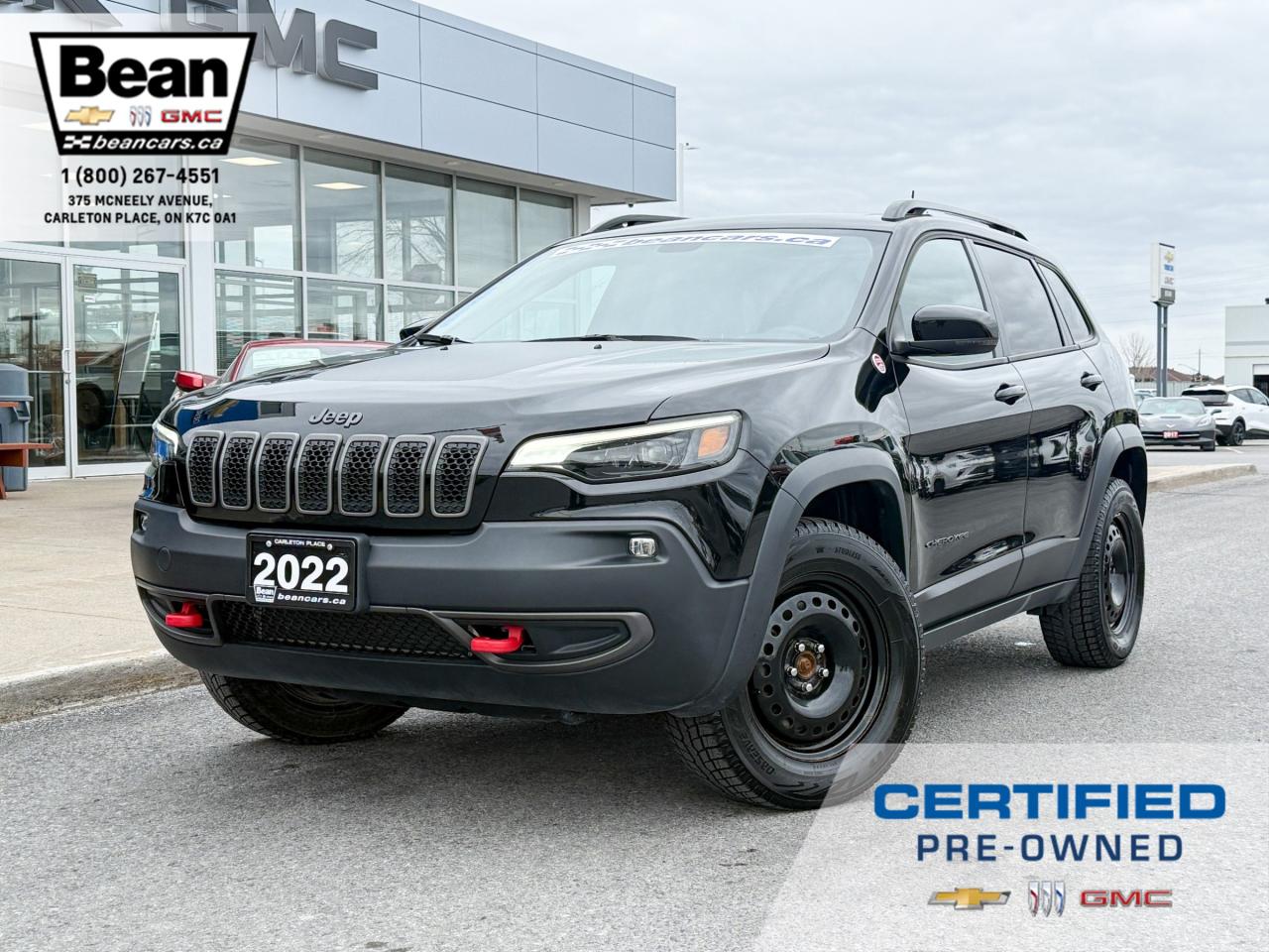 Used 2022 Jeep Cherokee Trailhawk 3.2L V6 WITH REMOTE START, HEATED LEATHER SEATS, HEATED STEERING WHEEL, POWER LIFTGATE, NAVIGATION, APPLE CARPLAY AND ANDROID AUTO for sale in Carleton Place, ON