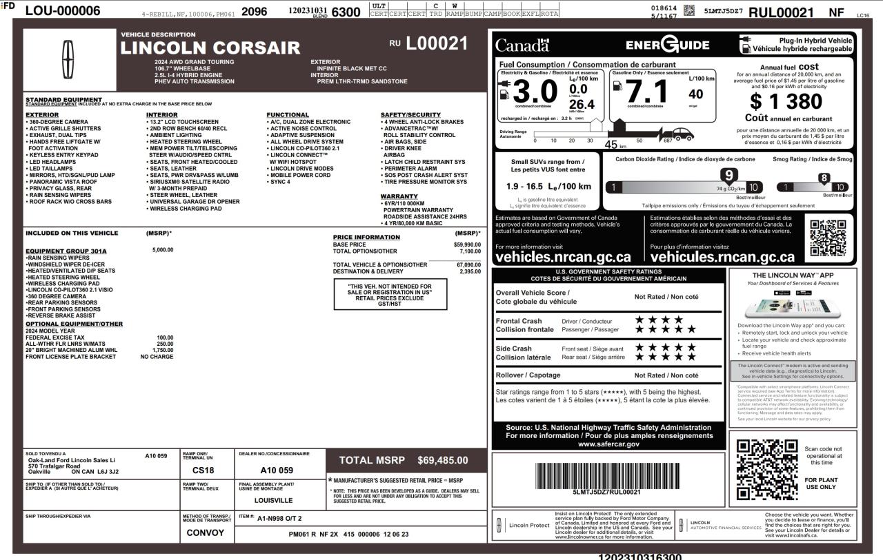 2024 Lincoln Corsair Grand Touring 301A|$7K IN OPTIONS|NO ACCIDENT |PLUG-IN|20 WHLS Photo
