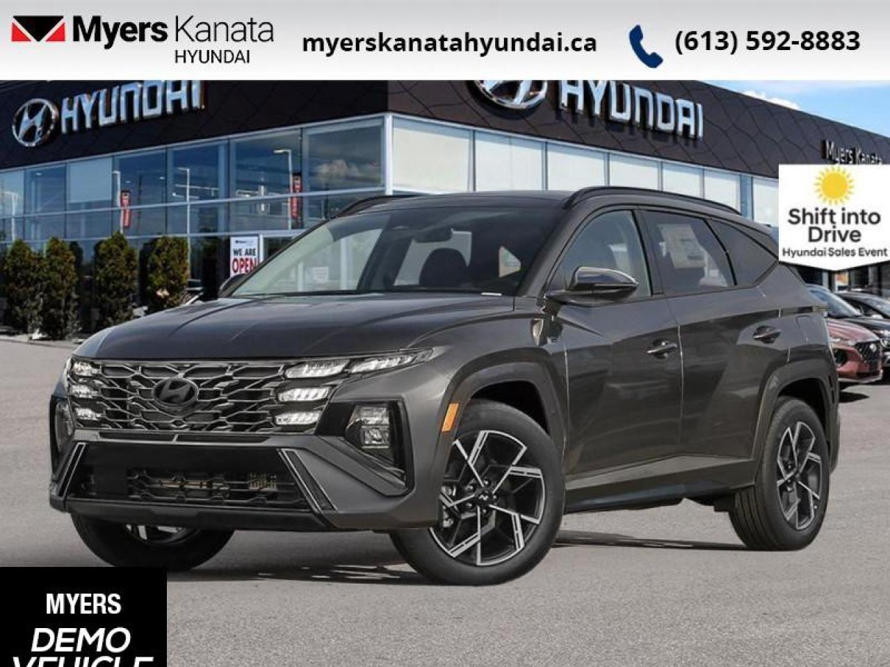 <b>Sunroof,  Leather Seats,  Apple CarPlay,  Android Auto,  Premium Audio!</b><br> <br> <br> <br>  This 2025 Hyundai Tucson is the defining answer to what makes an SUV great. <br> <br>This 2025 Hyundai Tucson was made with eye for detail. From subtle surprises to bold design features, every part of this 2025 Hyundai Tucson is a treat. Stepping into the interior feels like a step right into the future with breathtaking technology and luxury that will make your smartphone jealous. Add on an intelligently capable chassis and drivetrain and you have the SUV of the future, ready for you today.<br> <br> This titan gry SUV  has an automatic transmission and is powered by a  231HP 1.6L 4 Cylinder Engine.<br> <br> Our Tucson Hybrids trim level is Ultimate AWD. Taking things a step further, this Tucson Hybrid with the Ultimate trim adds memory settings for front seat positions, voice-activated dual-zone climate control and an aerial view camera system, and also includes an automatic full-time all-wheel drive system, an express open/close glass sunroof with a power sunshade, heated and ventilated leather seats with 8-way power adjustment and 2-way lumbar support, a heated leather-wrapped steering wheel, proximity keyless entry with remote start, a power-operated smart rear liftgate with proximity cargo access, and a 12.3-inch infotainment screen bundled with Apple CarPlay and Android Auto, onboard navigation with voice-activation, and a premium 8-speaker Bose audio system. Road safety is taken care of, thanks to adaptive cruise control, blind spot detection, lane keeping assist, lane departure warning, forward collision avoidance with pedestrian & cyclist detection, rear collision mitigation, driver monitoring alert, rear parking sensors, LED headlights with automatic high beams, and a rear view camera system. This vehicle has been upgraded with the following features: Sunroof,  Leather Seats,  Apple Carplay,  Android Auto,  Premium Audio,  Navigation,  Power Liftgate. <br><br> <br>To apply right now for financing use this link : <a href=https://www.myerskanatahyundai.com/finance/ target=_blank>https://www.myerskanatahyundai.com/finance/</a><br><br> <br/>    This vehicle may qualify for $500 Military Program Bonus. Eligible customers may qualify for the Hyundai 0.50% Loyalty Finance Rate Reduction - certain restrictions may apply. 6.29% financing for 96 months. <br> Buy this vehicle now for the lowest weekly payment of <b>$168.79</b> with $0 down for 96 months @ 6.29% APR O.A.C. ( Plus applicable taxes -  $2596 and licensing fees    ).  Incentives expire 2025-09-02.  See dealer for details. <br> <br>This vehicle is located at Myers Kanata Hyundai 400-2500 Palladium Dr Kanata, Ontario. <br><br> Come by and check out our fleet of 30+ used cars and trucks and 60+ new cars and trucks for sale in Kanata.  o~o