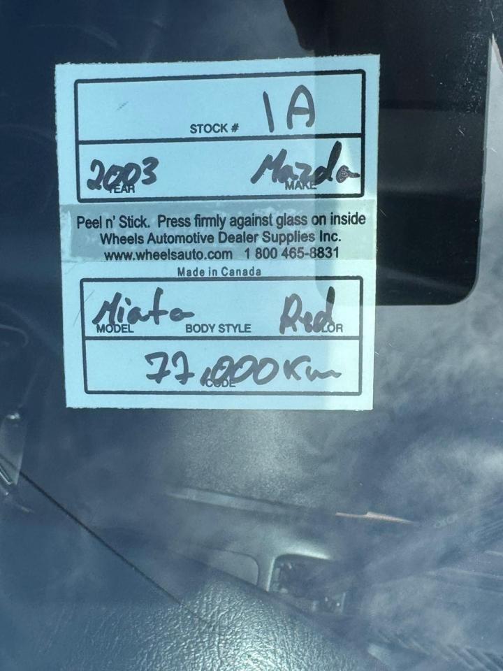 2003 Mazda Miata MX-5 HARDTOP CONVERTIBLE, ALL ORIG, ONLY 77KMS, CERT - Photo #17