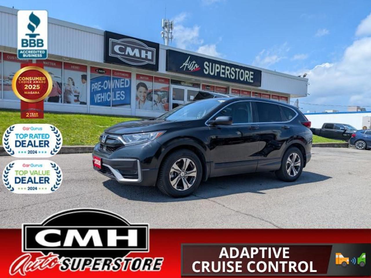 <b>ALL WHEEL DRIVE !! REAR CAMERA, ADAPTIVE CRUISE CONTROL, LANE ASSIST, COLLISION SENSORS, APPLE CARPLAY, ANDROID AUTO, BLUETOOTH, STEERING WHEEL CONTROLS, HEATED SEATS, DUAL CLIMATE CONTROL, REMOTE START, PROXIMITY KEY, BUTTON START, 17-INCH ALLOYS</b><br>  <br>CMH certifies that all vehicles meet DOUBLE the Ministry standards for Brakes and Tires<br><br> <br>    This  2020 Honda CR-V is for sale today. <br> <br>This stylish 2020 Honda CR-V has a spacious interior and car-like handling that captivates anyone who gets behind the wheel. With its smooth lines and sleek exterior, this gorgeous CR-V has no problem turning heads at every corner. Whether youre a thrift-store enthusiast, or a backcountry trail warrior with all of the camping gear, this practical Honda CR-V has got you covered! This  SUV has 133,258 kms. Its  white in colour  . It has an automatic transmission and is powered by a  190HP 1.5L 4 Cylinder Engine. <br> <br> Our CR-Vs trim level is LX. This capable and comfy compact SUV offers a 7 inch touchscreen HondaLink infotainment system with HandsFreeLink bilingual Bluetooth, Apple CarPlay, Android Auto, lane keep assist, rear view camera, and a 4 speaker sound system. Other luxury features include dual-zone automatic climate control, remote start, automatic headlamps, heated seats, LED daytime running lights, heated power mirrors, and aluminum wheels.<br> <br>To apply right now for financing use this link : <a href=https://www.cmhniagara.com/financing/ target=_blank>https://www.cmhniagara.com/financing/</a><br><br> <br/><br>Trade-ins are welcome! Financing available OAC ! Price INCLUDES a valid safety certificate! Price INCLUDES a 60-day limited warranty on all vehicles except classic or vintage cars. CMH is a Full Disclosure dealer with no hidden fees. We are a family-owned and operated business for over 30 years! o~o