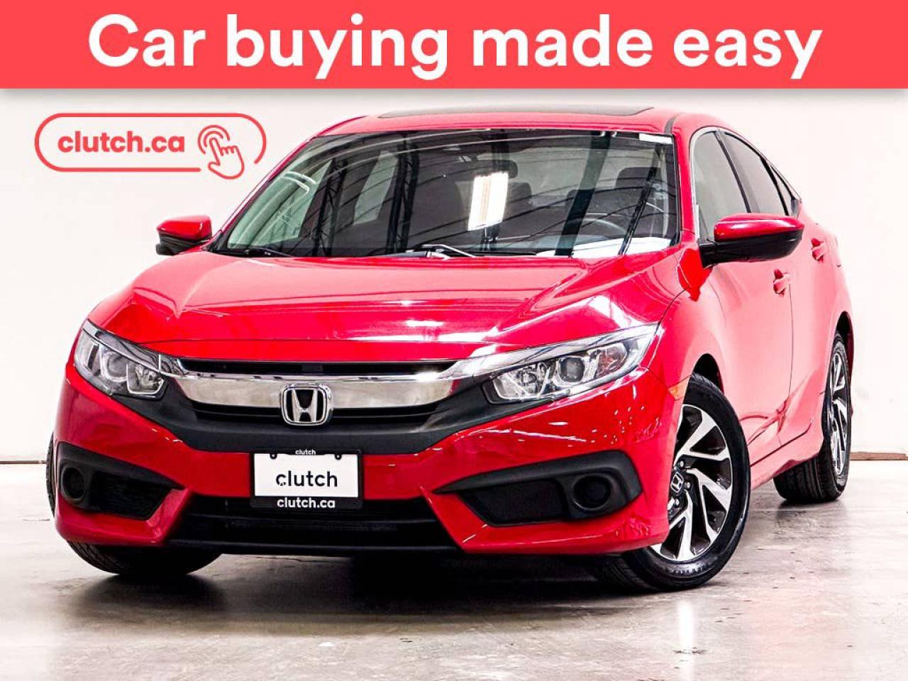 Climate Control, Dual Zone Front Climate Control, Bluetooth Music and more!<br> <br>Clutch is the largest online used car retailer in Canada, delivering a seamless, hassle-free car-buying experience to drivers everywhere. Shop hundreds of used cars online, get the right one delivered to your door, and enjoy peace of mind with our optional 10-Day Money-Back Guarantee. How sweet is that? To learn more, visit clutch.ca.<br> <br>The top features for this 2018 Honda Civic include:<br> <br>Front Heated Seats<br>Climate Control<br>Dual Zone Front Climate Control<br>Bluetooth Music<br>Touchscreen Display<br>Cruise Control<br>Adaptive Cruise Control<br>12V Outlet<br>Apple CarPlay<br>Android Auto<br>USB Input<br>Push Button Start<br>Remote Start<br>Lane Departure Warning<br>Active Lane Keep Assistance<br>Sunroof<br>Rear View Camera<br> <br>Seamless home delivery - Delivery to your door in a matter of days. Available on select packages.<br> <br>Try it out for 10 days - If you do not like it, we will take it back. Available on select packages. <br> <br>Quality assured - All cars go through our rigorous 210-point inspection and reconditioning process.<br> <br>Peace of mind - Optional 3-month Standard Warranty, with additional warranty options available.<br> <br>Haggle-free - No haggling or hard sells.<br> <br>100% Transparency - Full inspection reports on every car, including high-res photography and a free Carfax report.<br> <br>Listed price is for cash purchase only and does not include taxes, Shipping Fees (if applicable), Delivery Fees (if applicable), government licensing fees. 10-day Money Back Guarantee, 3-month Standard Warranty, and home delivery are available with select packages.<br> <br>Previous Provincial Registrations:<br>Ontario<br> <br>Stock # 50370