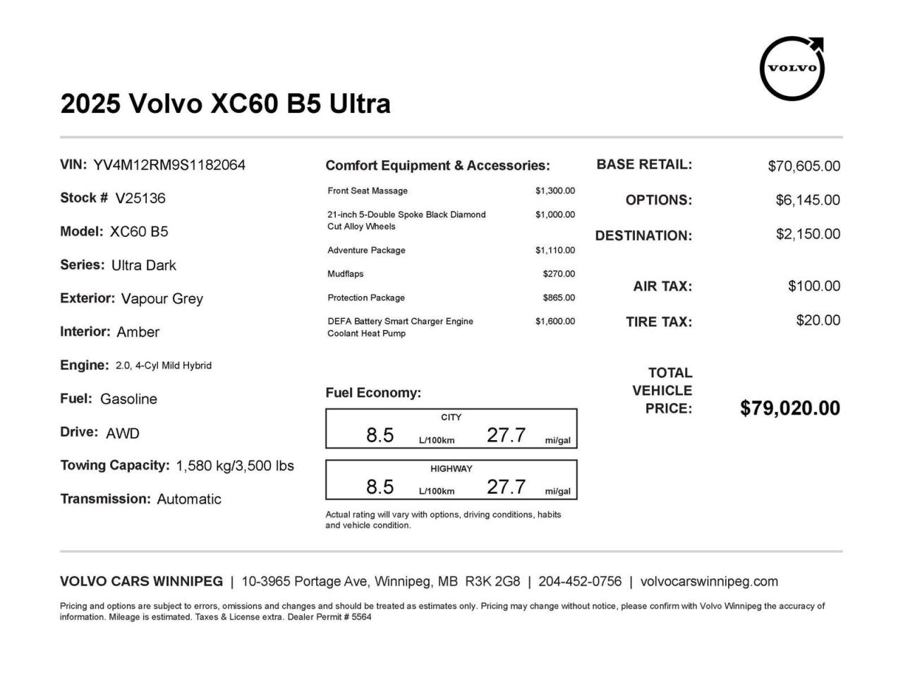 New 2025 Volvo XC60 Ultra Dark Theme for sale in Winnipeg, MB