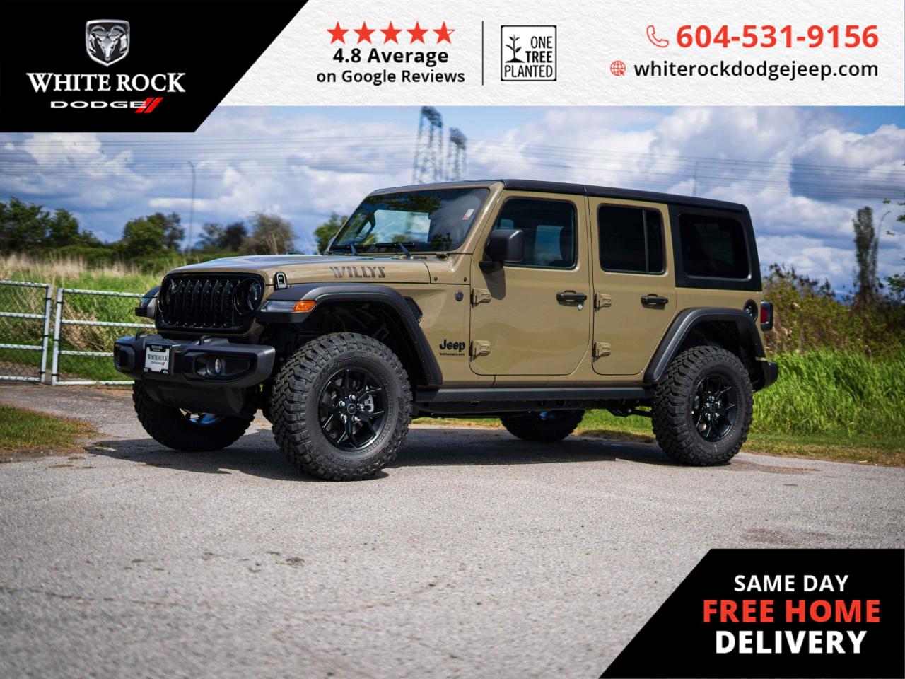Unleash Adventure. ILLUMINATED ENTRY, SKID PLATES, TRAILER SWAY CONTROL, COMPASS. This 2025 Jeep Wrangler Sport is made for the daring at heart. <p><p>Blending robust performance with cutting-edge technology, this 4X4 is ready for any terrain. Equipped with a powerful 3.6L 6CYL engine and an 8-SPEED A/T, this Wrangler Sport is designed to deliver thrilling experiences on both highways and trails. The ELECTRONIC STABILITY system ensures you maintain control in diverse conditions, while the TRACTION CONTROL offers unwavering grip when you need it most. <p><p>Illuminated entry and fully automatic headlights pave the way for adventure even when the sun sets, as the COMPASS keeps you oriented towards your next destination. Take convenience on the go with REMOTE KEYLESS ENTRY and POWER WINDOWS, and stay informed with the efficient TRIP COMPUTER. <p><p>Safety is central to this Jeeps design, with features like AIR CONDITIONING ensuring comfort during those warm summer road trips through British Columbia. When the unpredictable happens, the 4 WHEEL DISC BRAKES and ABS BRAKES are there to give you peace of mind, complemented by the protective SKID PLATES that shield your vehicles undercarriage from rough terrains.<p><p>Ready to tackle the great outdoors, or simply enjoy a refined drive around Surrey, this Jeep Wrangler Sport, with its sleek black interior, is a testament to Jeeps commitment to quality and adventure. Stock # S574966