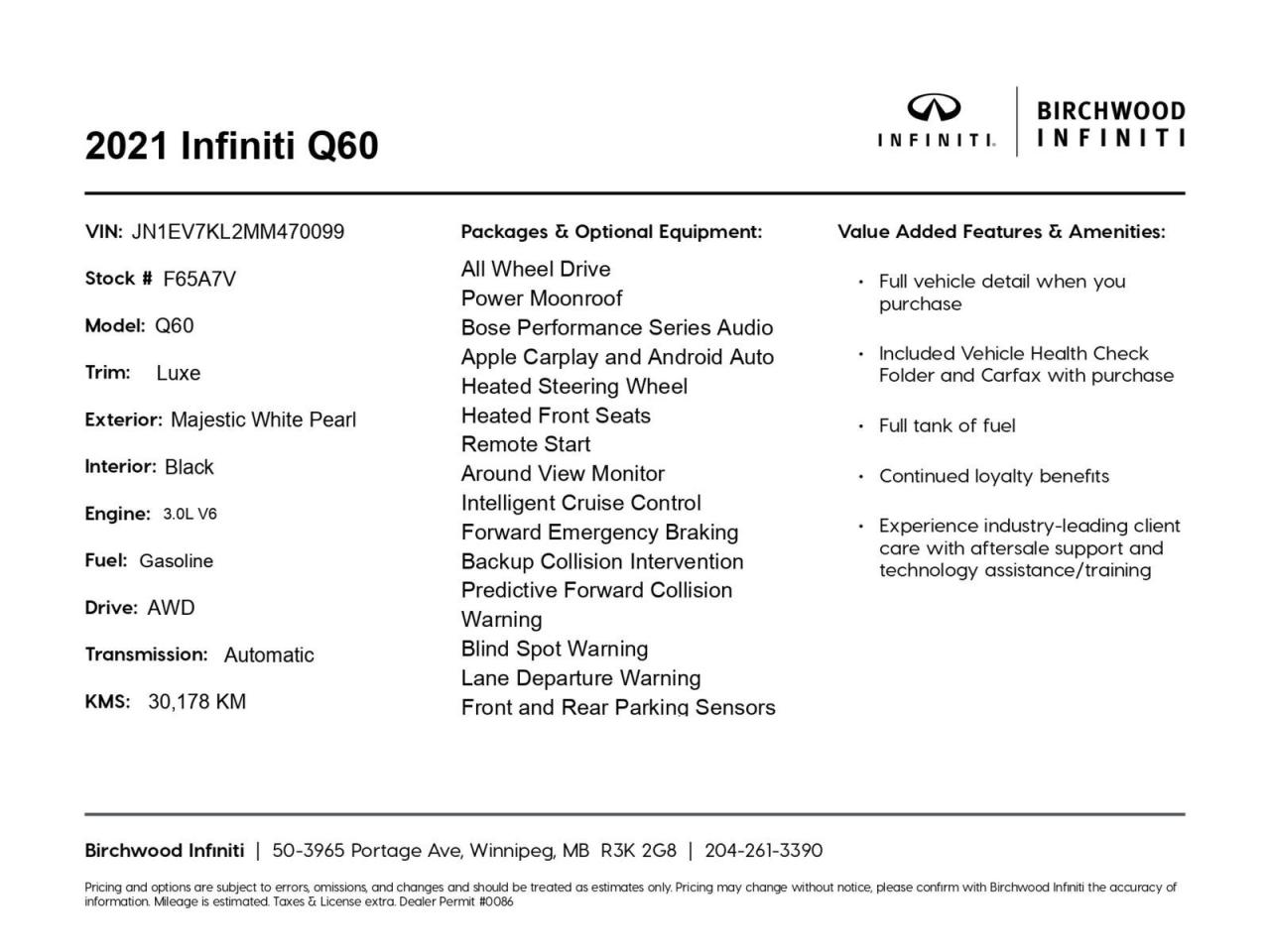 Used 2021 Infiniti Q60 LUXE Accident Free | Locally Owned | Low KM's for sale in Winnipeg, MB