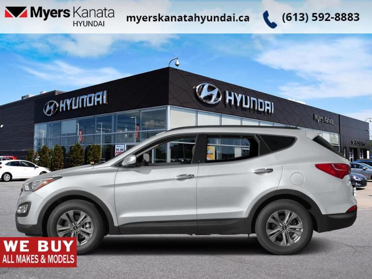 Excellent value for money and premium comfort levels are some of the high-points offered in this Hyundai Santa Fe Sport. This  2016 Hyundai Santa Fe Sport is fresh on our lot in Kanata. <br> <br>Hyundai designed this Santa Fe Sport to feed your spirit of adventure with a blend of versatility, luxury, safety, and security. It takes a spacious interior and wraps it inside a dynamic shape that turns heads. Under the hood, the engine combines robust power with remarkable fuel efficiency. For one attractive vehicle that does it all, this Hyundai Santa Fe Sport is a smart choice. This  SUV has 123,437 kms. Its  frost white in colour  . It has an automatic transmission and is powered by a  smooth engine. <br> <br>To apply right now for financing use this link : <a href=https://www.myerskanatahyundai.com/finance/ target=_blank>https://www.myerskanatahyundai.com/finance/</a><br><br> <br/><br> Buy this vehicle now for the lowest weekly payment of <b>$52.15</b> with $0 down for 84 months @ 8.99% APR O.A.C. ( Plus applicable taxes -  and licensing fees   ).  See dealer for details. <br> <br>Smart buyers buy at Myers where all cars come Myers Certified including a 1 year tire and road hazard warranty (some conditions apply, see dealer for full details.)<br> <br>This vehicle is located at Myers Kanata Hyundai 400-2500 Palladium Dr Kanata, Ontario.<br>*LIFETIME ENGINE TRANSMISSION WARRANTY NOT AVAILABLE ON VEHICLES WITH KMS EXCEEDING 140,000KM, VEHICLES 8 YEARS & OLDER, OR HIGHLINE BRAND VEHICLE(eg. BMW, INFINITI. CADILLAC, LEXUS...)<br> Come by and check out our fleet of 20+ used cars and trucks and 80+ new cars and trucks for sale in Kanata.  o~o