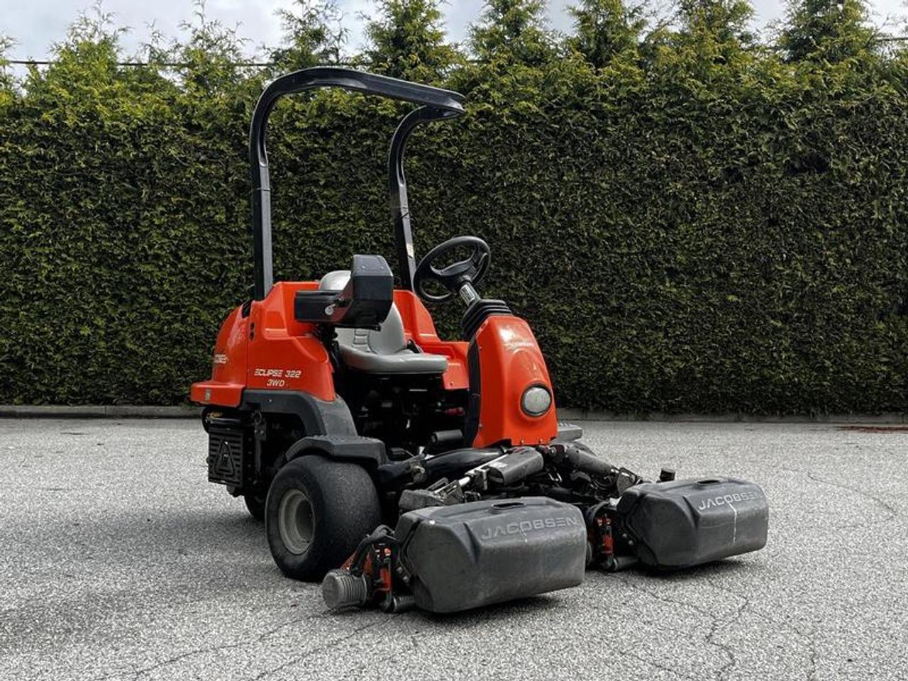 2015 Jacobsen Eclipse 322 3WD Mower, 2 Cylinder, 2 cylinder, automatic, AWD, orange exterior, grey interior.

The 2015 Jacobsen Eclipse 322 3WD Mower features a Kubota Z482 2-cylinder diesel engine, a 62-inch cutting width, and adjustable mowing speeds up to 5 mph (0-8.9 km/h). The height of cut can be adjusted from 0.062 to 0.438 inches (1.6 to 11.1 mm). It utilizes a 48-volt, 5.8kW continuous generator. The 3WD system provides additional traction for mowing. 

Engine:
Kubota Z482 2-cylinder diesel engine and Liquid-cooled. 
Cutting Units:
62-inch (1.57m) cutting width.
Height of cut adjustable from 0.062 to 0.438 inches (1.6 to 11.1 mm).
15-blade reel for improved quality of cut. 
Traction Drive:
3WD system for added traction.
Mowing speed: 0-5 mph (0-8.9 km/h), electronically adjustable.
Transport speed: 0-9 mph (0-14.5 km/h), electronically adjustable.
Variable ratio Drive-by-wire steering with feedback control.
Parking brakes: Automatic electro-magnetic multi-plate. 
Dimensions and Other Specs:
Length (with catchers on): 101 inches (2.57 m).
Height (with ROPS): 79.3 inches (2.01 m).
Overall width (with reels): 67.7 inches (1.72 m).
Turning circle (inside): 20.25 inches (0.51 m).
Turning circle (outside): 144.25 inches (3.7 m).
Fuel capacity: 5 gallons (19 L).
Approximate run time per tank: 10-15 hours.
Approximate recharge time: 4-6 hours This item is currently OFFSITE. You must register an appointment with our office to schedule an offsite viewing. Appointments must be made a minimum of one business day in advance (and as defined by the days that Repo.com is open for business) before your appointment can be scheduled and confirmed. We may, at our own discretion, instead opt to transport smaller items to Repo.coms main yard for viewing purposes.  $17,250.00 plus $375 processing fee, $17,625.00 total payment obligation before taxes.  Listing report, contract commitment cancellation fee, financing available on approved credit (some limitations and exceptions may apply). All above specifications and information is considered to be accurate but is not guaranteed and no opinion or advice is given as to whether this item should be purchased. We do not allow test drives due to theft, fraud, acts of vandalism and undetectable impaired driving. Instead we provide the following benefits: Complimentary Warranty (with options to extend), Limited Money Back Satisfaction Guarantee on Fully Completed Contracts, Contract Commitment Cancellation, and an Open-Ended Sell-Back Option. Ask seller for details or call 604-522-REPO(7376) to confirm listing availability.