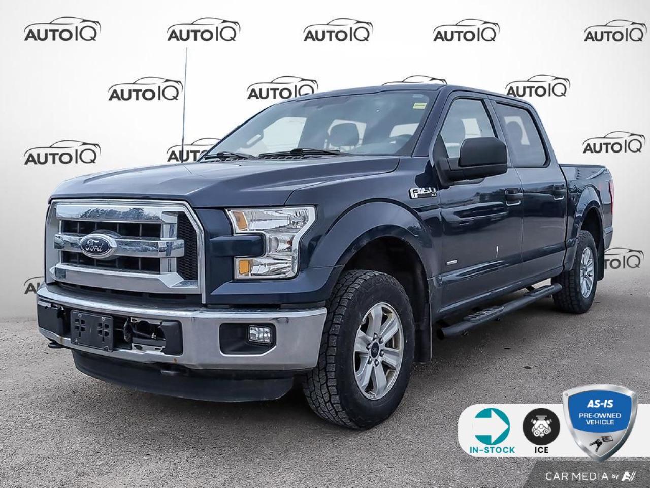 Recent Arrival!<br>Odometer is 46884 kilometers below market average!<br><br>4WD, 4x4 FX4 Off-Road Decal, Air Conditioning, Alloy wheels, Driver vanity mirror, Equipment Group 300A Base, Front & Rear Off-Road Tuned Shock Absorbers, Front reading lights, FX4 Off-Road Package, Hill Descent Control, Illuminated entry, Manual Driver/Passenger Lumbar, Outside temperature display, Passenger vanity mirror, Radio data system, Rear reading lights, Remote keyless entry, Steering wheel mounted audio controls, Tailgate Step w/Tailgate Lift Assist, Telescoping steering wheel, Tilt steering wheel.<br><br>Blue Jeans Metallic<br>2015 Ford F-150 XLT<br>4D SuperCrew 2.7L V6 EcoBoost 6-Speed Automatic Electronic 4WD<br><br><br>Reviews:<br>  * Many owners say the F-150s wide selection of handy and high-tech features plays a major role in its appeal, with the advanced parking and trailer maneuvering systems being common favourites. A commanding driving position, very spacious cabin, and relatively easy-to-use control layouts round out the package. Performance typically rates highly as well, especially from the EcoBoost engines. Source: autoTRADER.ca<p></p>

<h4>AS-IS PRE-OWNED VEHICLE</h4>

<p>This vehicle is being sold AS-IS, unfit, not e-tested, and is not represented as being in roadworthy condition, mechanically sound or maintained at any guaranteed level of quality. The vehicle may not be fit for use as a means of transportation and may require substantial repairs at the purchasers expense. It may not be possible to register the vehicle to be driven in its current condition. This vehicle does not qualify for AutoIQs 7-Day Money Back Guarantee</p>

<p>The buyer of this vehicle will be responsible for all costs associated with passing a Ministry of Transportation Safety Inspection, which is needed to license a vehicle in the Province of Ontario. We are offering this vehicle at a reduced price, as the buyer will be responsible for all costs associated with making this vehicle roadworthy. We have not inspected this vehicle mechanically and do not know what repairs/costs are involved in getting it roadworthy. It may or may not have mechanical, cosmetic, safety and/or emissions issues. By allowing you to choose where and how you want the certifications completed, you have an opportunity to save money!</p>

<p>SPECIAL NOTE: This vehicle is reserved for AutoIQs retail customers only. Please, no dealer calls. Errors and omissions excepted.</p>

<p>*As-traded, specialty or high-performance vehicles are excluded from the 7-Day Money Back Guarantee Program (including, but not limited to Ford Shelby, Ford mustang GT, Ford Raptor, Chevrolet Corvette, Camaro 2SS, Camaro ZL1, V-Series Cadillac, Dodge/Jeep SRT, Hyundai N Line, all electric models)</p>