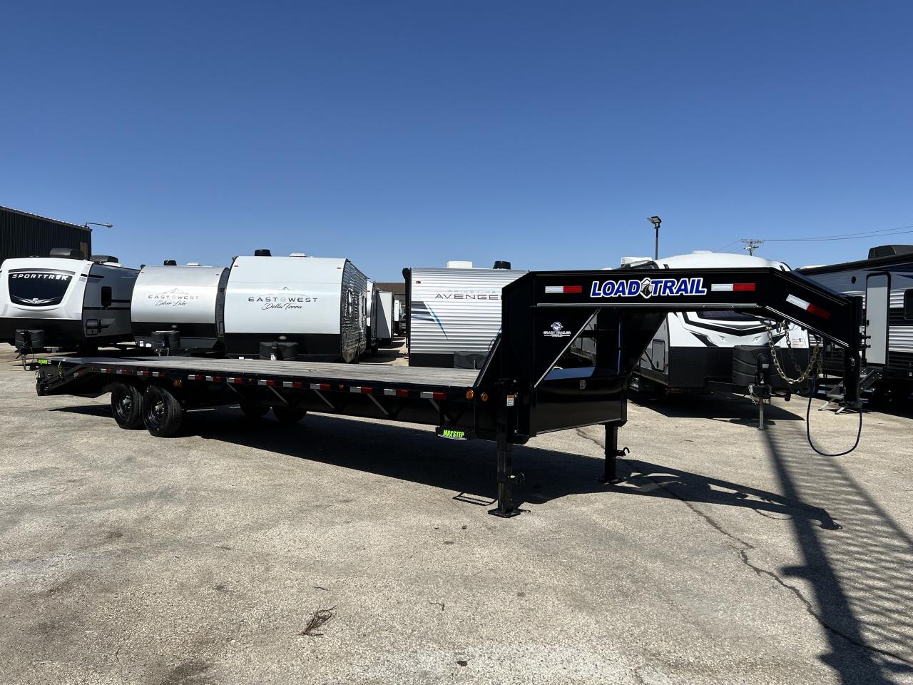2023 Load Trail GH14 - 14000lb GVWR
24 deck 
6 dove tail
8 upper neck
38 total length 
102" wide deck
2 - 7000 lb axles with Dexter Electric Self Adjusting Brakes
2 - 10,000 lb drop legs
Spare Tire
Full width storage box
Fold down extra wide ramps