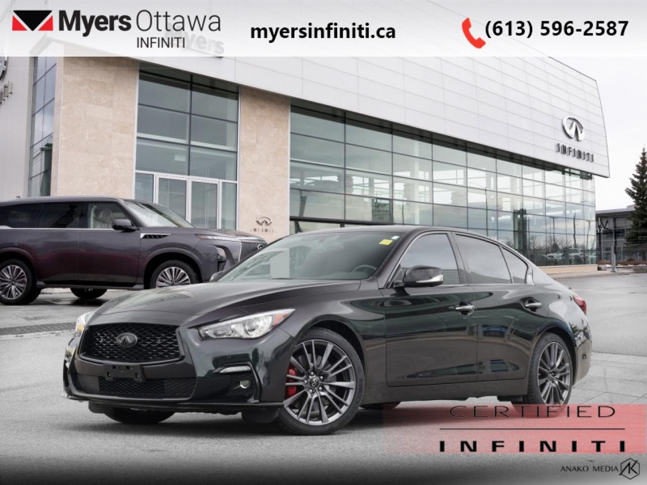 Unleash Rarity: 2023 INFINITI Q50 Black Opal Edition<br><br>This is not a standard Q50 Red Sport.<br>This is the Black Opal Edition  an ultra-rare factory finish with approximately only 50 produced for Canada.<br><br>Finished in stunning Black Opal Metallic, the paint shifts dramatically in different lighting, giving this Q50 a presence you simply dont get from photos alone. Now fully detailed and displayed indoors in our showroom, the colour truly comes to life in person.<br><br>This Q50 has been INFINITI Certified Pre-Owned, offering added peace of mind and value. It is powered by the renowned 3.0L twin-turbo V6 producing 400 horsepower, paired with Red Sport I-LINE ProACTIVE AWD for exceptional performance year-round.<br><br>Key Black Opal Edition Highlights:<br><br>Exclusive Black Opal Metallic Paint<br><br>Carbon Fibre Rear Spoiler<br><br>Satin Black Exterior Accents<br><br>19-Inch Exclusive Sport Wheels<br><br>Red Sport Performance Suspension & Brakes<br><br>While this vehicle has been on the market longer than average, it is now one of the most aggressively priced Black Opal Q50s in the country, ranking among the top V-Ranked listings nationally  often compared against standard Red Sport models that lack this editions rarity and exclusivity.<br><br>If youre looking for a stand-out performance sedan with true collector appeal, this Black Opal Edition represents exceptional value.<br>Black Opal Metallic is best experienced in person  visit our showroom to see why!<br>