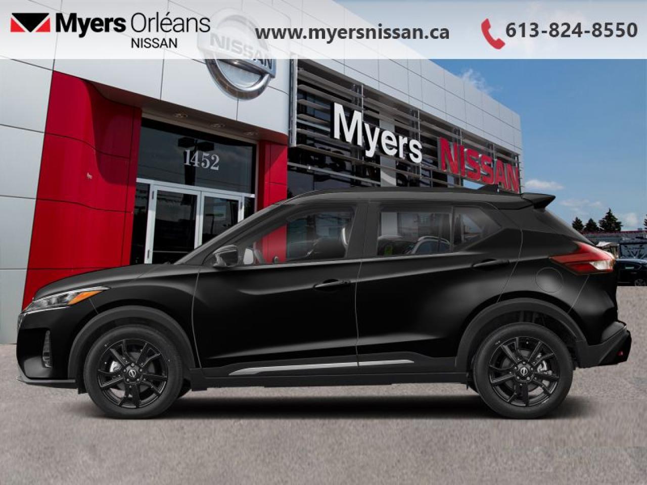 <b>Heated Seats,  Heated Steering Wheel,  Remote Start,  Apple CarPlay,  Android Auto!</b><br> <br>    Style meets tech in this nimble and spirited 2023 Kicks. This  2023 Nissan Kicks is fresh on our lot in Orleans. <br> <br>This Kicks did not take any shortcuts, but it is offering you a shortcut to possibility. Make the most of every day with intelligent features that help you express your personal style and feel your playlist with the incredible infotainment system. It really is time you put you first, and this 2023 Kicks is here for it.Its  black in colour  and is completely accident free based on the <a href=https://vhr.carfax.ca/?id=fKV3I/cEfCdn9JRgEINRgAxMzCufXfg0 target=_blank>CARFAX Report</a> . It has an automatic transmission and is powered by a  122HP 1.6L 4 Cylinder Engine. <br> <br> Our Kickss trim level is SR. Kick it with the SR trim for stylish aluminum wheels, LED lighting with fog lamps, orange accents and contrast stitching, automatic temperature control, the Nissan Intelligent Key with remote start, a heated steering wheel, heated seats, and SiriusXM. This Kicks offers a ton of style and is built to your beat, featuring touchscreen infotainment with Apple CarPlay, Android Auto, Bluetooth, and Siri Eyes Free. The spirited performance is further enhanced with advanced safety features like emergency braking, lane departure warning, high beam assist, blind spot detection, rear parking sensors, and a rearview camera. This vehicle has been upgraded with the following features: Heated Seats,  Heated Steering Wheel,  Remote Start,  Apple Carplay,  Android Auto,  Lane Departure Warning,  Highbeam Assist. <br> <br/><br>We are proud to regularly serve our clients and ready to help you find the right car that fits your needs, your wants, and your budget.And, of course, were always happy to answer any of your questions.Proudly supporting Ottawa, Orleans, Vanier, Barrhaven, Kanata, Nepean, Stittsville, Carp, Dunrobin, Kemptville, Westboro, Cumberland, Rockland, Embrun , Casselman , Limoges, Crysler and beyond! Call us at (613) 824-8550 or use the Get More Info button for more information. Please see dealer for details. The vehicle may not be exactly as shown. The selling price includes all fees, licensing & taxes are extra. OMVIC licensed.Find out why Myers Orleans Nissan is Ottawas number one rated Nissan dealership for customer satisfaction! We take pride in offering our clients exceptional bilingual customer service throughout our sales, service and parts departments. Located just off highway 174 at the Jean DÀrc exit, in the Orleans Auto Mall, we have a huge selection of Used vehicles and our professional team will help you find the Nissan that fits both your lifestyle and budget. And if we dont have it here, we will find it or you! Visit or call us today.<br>*LIFETIME ENGINE TRANSMISSION WARRANTY NOT AVAILABLE ON VEHICLES WITH KMS EXCEEDING 140,000KM, VEHICLES 8 YEARS & OLDER, OR HIGHLINE BRAND VEHICLE(eg. BMW, INFINITI. CADILLAC, LEXUS...)<br> Come by and check out our fleet of 30+ used cars and trucks and 80+ new cars and trucks for sale in Orleans.  o~o