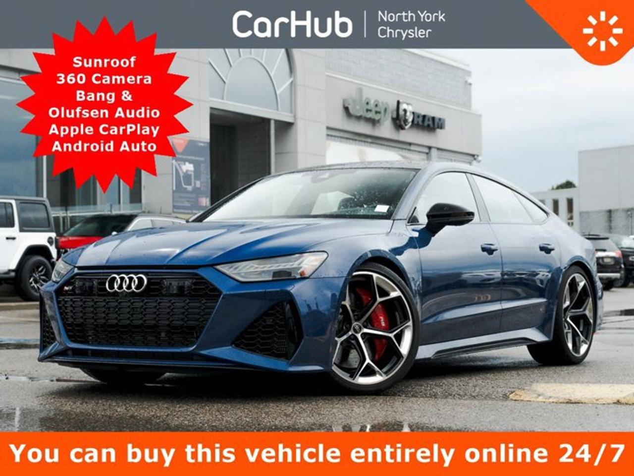 Only 875 Kilometers! Experience the uncompromising driving experience of this Audi RS 7 delivering a Twin Turbo Gas/Electric V-8 4.0 L/244 engine powering this Automatic transmission. Window Grid Diversity Antenna, Wheels w/Locks, Voice Activated Dual Zone Front And Rear Automatic Air Conditioning. This vehicle is in excellent condition and has passed a multi point inspection. Vehicle detailed. Clean CARFAX! Our advertised prices are for consumers (i.e. end users) only.

 

This Audi RS 7 Features the Following Options
 Power Sunroof Ascari Blue Metallic 22 Y-Spoke Design Wheels, Bi-Color Black Finish Alcona Perforated Leather with Honeycomb Contrast Stitching and RS Embossing, Seats: Black-Blue RS sport exhaust system RS Design package plus, Blue Black optic package Red Calipers 360 Camera Bang & Olufsen® Advanced sound system with 3D sound Apple CarPlay Android Auto Adaptive Cruise Assist
Valet Function, Trunk/Hatch Auto-Latch, Trip Computer, Transmission w/Oil Cooler, Traffic Jam Assist, Tires: 275/35R21 103Y XL Summer, Tire Specific Low Tire Pressure Warning, Tire mobility kit, Tailgate/Rear Door Lock Included w/Power Door Locks, Sport Heated Leather Steering Wheel w/Auto Tilt-Away.

Drop in today and have a look!

 

Drive Happy with CarHub

*** All-inclusive, upfront prices -- no haggling, negotiations, pressure, or games

*** Purchase or lease a vehicle and receive a $1000 CarHub Rewards card for service.

*** Purchase this vehicle fully online on CarHub websites

 

Transparency Statement
Online prices and payments are for finance purchases -- please note there is a $850 finance/lease fee. Cash purchases for used vehicles have a $2,350 surcharge (the finance price + $2,350 ), however cash purchases for new vehicles only have tax and licensing extra -- no surcharge. NEW vehicles priced at over $100,000 including add-ons or accessories are subject to the additional federal luxury tax. While every effort is taken to avoid errors, technical or human error can occur, so please confirm vehicle features, options, materials, and other specs with your CarHub representative. This can easily be done by calling us or by visiting us at the dealership. CarHub used vehicles come standard with 1 key. If we receive more than one key from the previous owner, we include them with the vehicle. Additional keys may be purchased at the time of sale. Ask your Product Advisor for more details. Payments are only estimates derived from a standard term/rate on approved credit. Terms, rates and payments may vary. Prices, rates and payments are subject to change without notice. Please see our website for more details.
