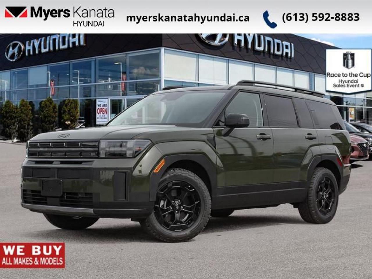 <b>Sunroof,  Heated Seats,  Heated Steering Wheel,  Power Liftgate,  Adaptive Cruise Control!</b><br> <br> <br> <br>  With this 2025 Santa Fe, youre assured of solid reliability, great efficiency and unparalleled practicality. <br> <br>Refinement wrapped in ruggedness, capability married to style, and adventure ready attitude paired to a comfortable drive. These things make this 2025 Santa Fe an amazing SUV. If you need a ready to go SUV that makes every errand an adventure and makes every adventure a journey, this 2025 Santa Fe was made for you.<br> <br> This rockwood grn SUV  has an automatic transmission and is powered by a  277HP 2.5L 4 Cylinder Engine.<br> <br> Our Santa Fes trim level is XRT. Standard features on this Santa FE XRT include a glass sunroof, a power liftgate for rear cargo access, heated front seats, a heated steering wheel, adaptive cruise control, and a 12.3-inch screen with Apple CarPlay and Android Auto. Safety features also include blind spot detection, lane keep assist with lane departure warning, front and rear parking sensors, and front and rear collision mitigation. This vehicle has been upgraded with the following features: Sunroof,  Heated Seats,  Heated Steering Wheel,  Power Liftgate,  Adaptive Cruise Control,  Remote Start,  Lane Keep Assist. <br><br> <br>To apply right now for financing use this link : <a href=https://www.myerskanatahyundai.com/finance/ target=_blank>https://www.myerskanatahyundai.com/finance/</a><br><br> <br/>    This vehicle may qualify for $500 Military Program Bonus. Eligible customers may qualify for the Hyundai 0.50% Loyalty Finance Rate Reduction - certain restrictions may apply. 6.49% financing for 96 months. <br> Buy this vehicle now for the lowest weekly payment of <b>$172.07</b> with $0 down for 96 months @ 6.49% APR O.A.C. ( Plus applicable taxes -  $2596 and licensing fees    ).  Incentives expire 2025-06-02.  See dealer for details. <br> <br>This vehicle is located at Myers Kanata Hyundai 400-2500 Palladium Dr Kanata, Ontario. <br><br> Come by and check out our fleet of 20+ used cars and trucks and 90+ new cars and trucks for sale in Kanata.  o~o