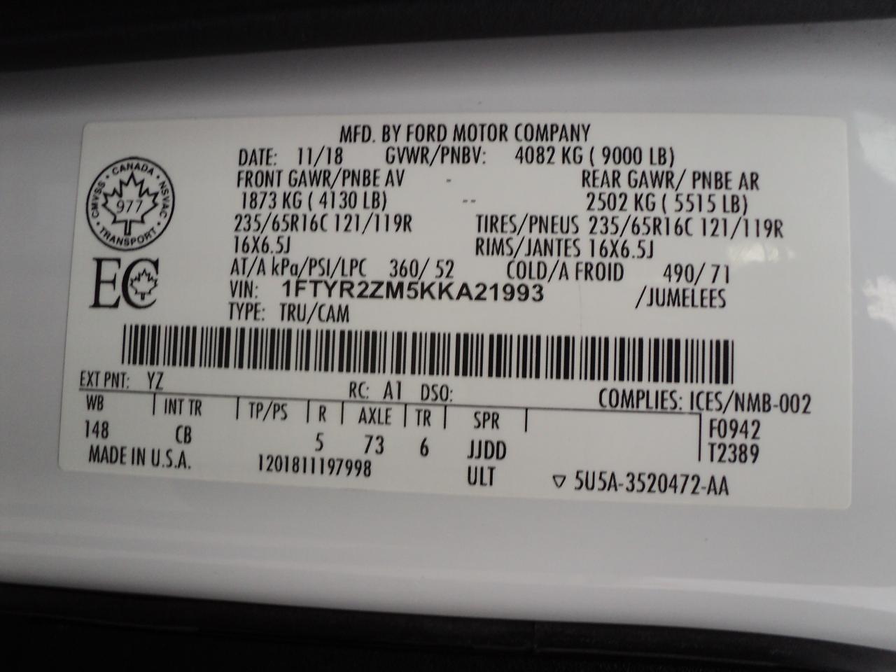2019 Ford Transit T-250 148"WB LowRf 3.7L6cyl CargoVan BackUpCam - Photo #47