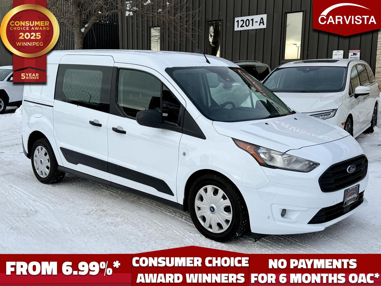 CONSECUTIVE COMSUMER CHOICE AWARD WINNERS!

BLUETOOTH HANDSFREE, REVERSE CAMERA, REAR RACKING, 1 OWNER, NO ACCIDENTS

The 2020 Ford Transit Connect XLT is a practical and versatile cargo van designed for businesses, tradespeople, and delivery services. With only one previous owner, it has been well maintained and remains in excellent condition. This van is built for efficiency, offering a compact design that is easy to maneuver while still providing a spacious and functional cargo area.

Powered by a 2.0L 4 cylinder engine paired with an automatic transmission, the Transit Connect XLT delivers a smooth and fuel efficient drive, making it ideal for city routes and long highway trips. The front wheel drive system enhances traction and stability, ensuring reliable performance in various driving conditions.

One of the standout features of this van is its rear racking system, which provides organized storage for tools, equipment, or inventory. Whether youre a contractor, technician, or business owner, this built-in shelving helps maximize cargo space and improve workflow efficiency.

The Transit Connect XLT is designed for convenience and driver comfort. The sliding side doors and wide opening rear doors make loading and unloading easy, even in tight spaces. The interior is equipped with modern features such as Bluetooth connectivity, a touchscreen infotainment system, cruise control, and a backup camera, ensuring a comfortable and connected driving experience. Power windows, remote keyless entry, and air conditioning add to the vans practicality.

With its efficient fuel economy, well maintained history, and versatile storage options, this 2020 Ford Transit Connect XLT is an excellent choice for any business looking for a dependable work vehicle. Contact us today to schedule a test drive or get more information!

5 years running, consecutive receivers of the prestigious Consumer Choice Award in 2021, 2022, 2023, 2024 and 2025! Low rate dealer arranged financing available! 
At Carvista we offer a unique buying experience, with no deceiving finance gimmicks and trades are welcome but not required! Carvista is a family operated business that has been in business for over 25 years, and has earned a A+ BBB Accreditation and outstanding consumer accolades. Offering 175 quality pre-owned vehicles, all are certified and Carfax verified, most with remaining factory warranty and a modern facility located on Winnipegs Regent Ave strip. We welcome you to visit us at 1201 Regent Ave W, at Carvista, and drive away in a like new vehicle for less. In many cases we can offer no payments for 6 months! Dont let your trade or credit stop you, we accept any kind, any time. CARVISTA.CA, "Where the deals are".
 Prices and payments exclude GST OR PST Carvista Inc. 
Dealer Permit # 1211, Category: Used Vehicle 
Please verify all ad details with a Carvista sales person, vehicle may not be exactly as shown.
