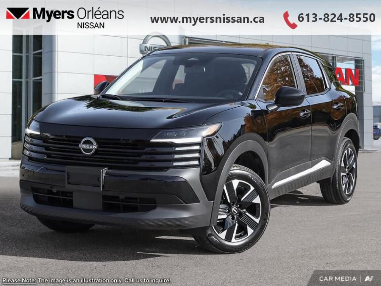 <b>Heated Seats,  Wireless Charging,  Heated Steering Wheel,  Remote Start,  Blind Spot Detection!</b><br> <br> <br> <br>  Style meets tech in this nimble and spirited 2025 Kicks. <br> <br>This Kicks did not take any shortcuts, but it is offering you a shortcut to possibility. Make the most of every day with intelligent features that help you express your personal style and feel your playlist with the incredible infotainment system. It really is time you put you first, and this 2025 Kicks is here for it.<br> <br> This super black SUV  has an automatic transmission and is powered by a  141HP 2.0L 4 Cylinder Engine.<br> <br> Our Kickss trim level is SV. Standard features include a heated steering wheel with heated front seats, wireless charging, remote engine start, blind spot warning, lane departure warning, collision mitigation, and rear parking sensors. Also standard is a 12.3-inch infotainment screen with wireless Apple CarPlay and Android Auto, and SiriusXM satellite radio. This vehicle has been upgraded with the following features: Heated Seats,  Wireless Charging,  Heated Steering Wheel,  Remote Start,  Blind Spot Detection,  Lane Departure Warning,  Apple Carplay. <br><br> <br/> Total  rebate of $700 is reflected in the price.   5.99% financing for 84 months. <br> Payments from <b>$491.90</b> monthly with $0 down for 84 months @ 5.99% APR O.A.C. ( Plus applicable taxes -  $621 Administration fee included. Licensing not included.    ).  Incentives expire 2025-06-02.  See dealer for details. <br> <br>We are proud to regularly serve our clients and ready to help you find the right car that fits your needs, your wants, and your budget.And, of course, were always happy to answer any of your questions.Proudly supporting Ottawa, Orleans, Vanier, Barrhaven, Kanata, Nepean, Stittsville, Carp, Dunrobin, Kemptville, Westboro, Cumberland, Rockland, Embrun , Casselman , Limoges, Crysler and beyond! Call us at (613) 824-8550 or use the Get More Info button for more information. Please see dealer for details. The vehicle may not be exactly as shown. The selling price includes all fees, licensing & taxes are extra. OMVIC licensed.Find out why Myers Orleans Nissan is Ottawas number one rated Nissan dealership for customer satisfaction! We take pride in offering our clients exceptional bilingual customer service throughout our sales, service and parts departments. Located just off highway 174 at the Jean DÀrc exit, in the Orleans Auto Mall, we have a huge selection of New vehicles and our professional team will help you find the Nissan that fits both your lifestyle and budget. And if we dont have it here, we will find it or you! Visit or call us today.<br> Come by and check out our fleet of 30+ used cars and trucks and 90+ new cars and trucks for sale in Orleans.  o~o