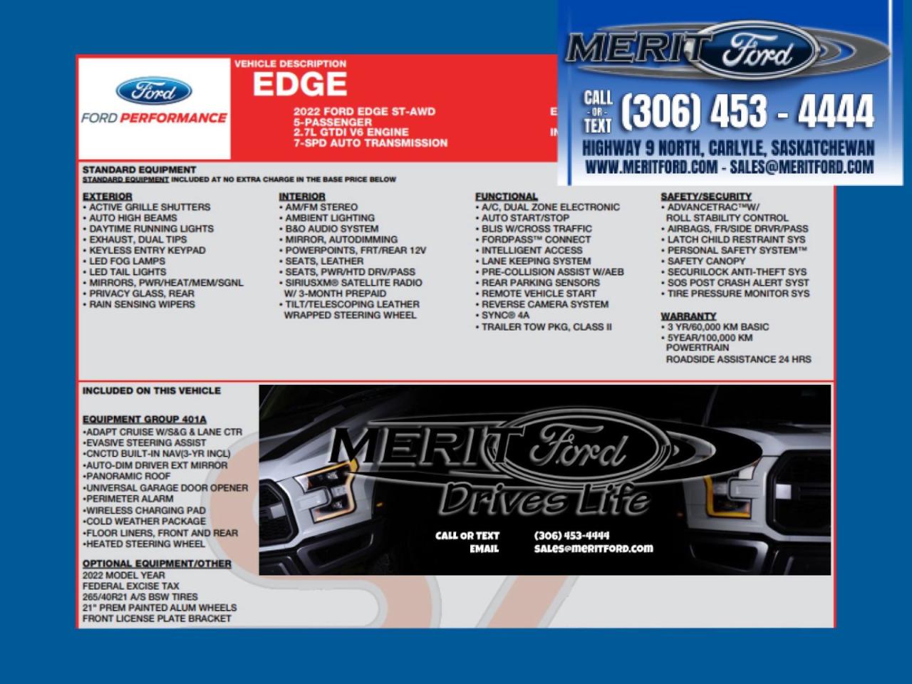 2022 Ford Edge ST - Adaptive Cruise, Heated Seats+ Photo1
