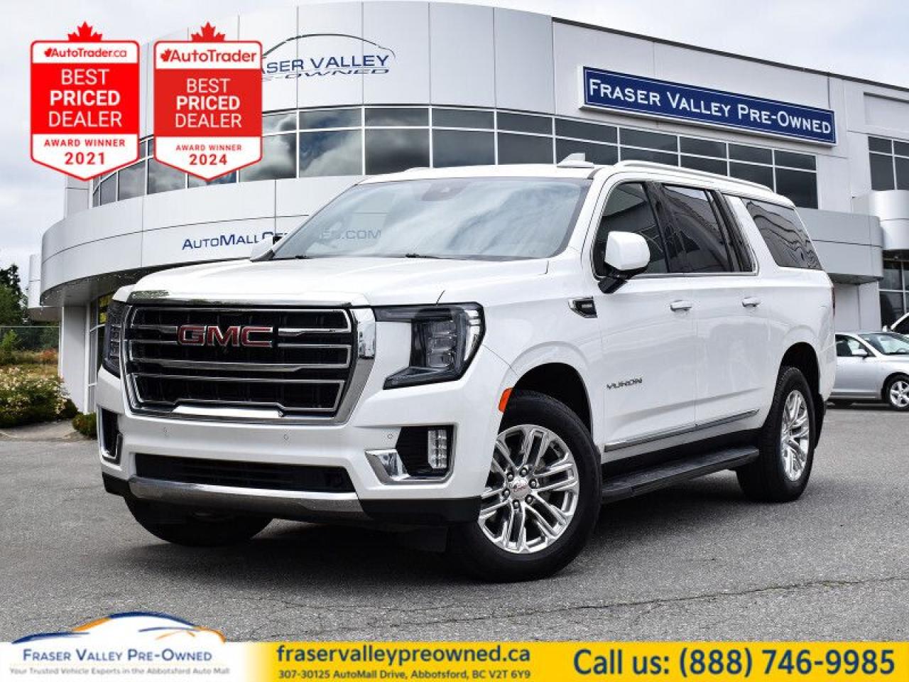 Fraser Valley Pre-Owned is proud to present this stunning 2023 Yukon XL SLT Luxury Package Duramax Diesel! Originally boasting a $98k+ window sticker, this full-size luxury SUV is loaded with all the extras and premium features you could desire. It is a one-owner vehicle with a consistent service history, as evident on the Carfax report, and maintains absolutely squeaky clean history—with no accidents, damages, or insurance claims.
 
This Yukon XL Luxury comes equipped with:
- Duramax 3.0L Turbo-Diesel Engine for exceptional fuel economy and durability
- 10-Speed Automatic Transmission delivering a buttery smooth ride
- White Tricoat Exterior Paint for a striking and premium look
- Dark Walnut/Slate Interior for a refined cabin ambiance
- 9-Speaker Bose Sound System for immersive audio experience
- Remote Vehicle Start for convenience and comfort
- 10.2-inch HD Touchscreen with integrated Navigation System
- Apple CarPlay and Android Auto for seamless smartphone connectivity
- Wireless Phone Charging Pad for easy on-the-go power
- Heated and Cooled Leather Seats for year-round comfort
- Hands-Free Power Liftgate for effortless cargo access
- Advanced Safety Features including Forward Collision Alert, Lane Change Alert with Side Blind Zone Alert, Front and Rear Park Assist, Rear Cross Traffic Alert, Automatic Emergency Braking (eligible for insurance discount), Front Pedestrian Braking
- HD Surround Vision 360 Camera
- Heated Steering Wheel for added comfort during winter
- Power Adjustable Mirrors for perfect visibility
- 3rd Row Power Folding Seats for flexible cargo and passenger space
- Adaptive Cruise Control for relaxed highway driving
- Enhanced Automatic Emergency Braking for increased safety
+ much, much more!
 
This Yukon XL SLT Luxury Package Duramax Diesel is a top-tier full-size SUV that combines luxury, performance, and safety. Don’t miss your chance—contact our Sales and Finance team or apply for pre-approval today, and experience the immense value of this incredible vehicle!
 

 
To apply right now for financing use this link : https://www.fraservalleypreowned.ca/abbotsford-car-loan-application-british-columbia
 
 

| Our Quality Guarantee: We maintain the highest standard of quality that is required for a Pre-Owned Dealership to operate in an Auto Mall. We provide an independent 360-degree inspection report through licensed 3rd Party mechanic shops. Thus, our customers can rest assured each vehicle will be a reliable, and responsible purchase.  |  Purchase Disclaimer: Your selected vehicle may have a differing finance and cash prices. When viewing our vehicles on third party  marketplaces, please click over to our website to verify the correct price for the vehicle. The Sale Price on third party websites will always reflect the Finance Price of our vehicles. If you are making a Cash Purchase, please refer to our website for the Cash Price of the vehicle.  | All prices are subject to and do not include, a $995 Finance Fee, and a $995 Document Fee.   These fees as well as taxes, are included in all listed listed payment quotes. Please speak with Dealer for full details and exact numbers.  o~o