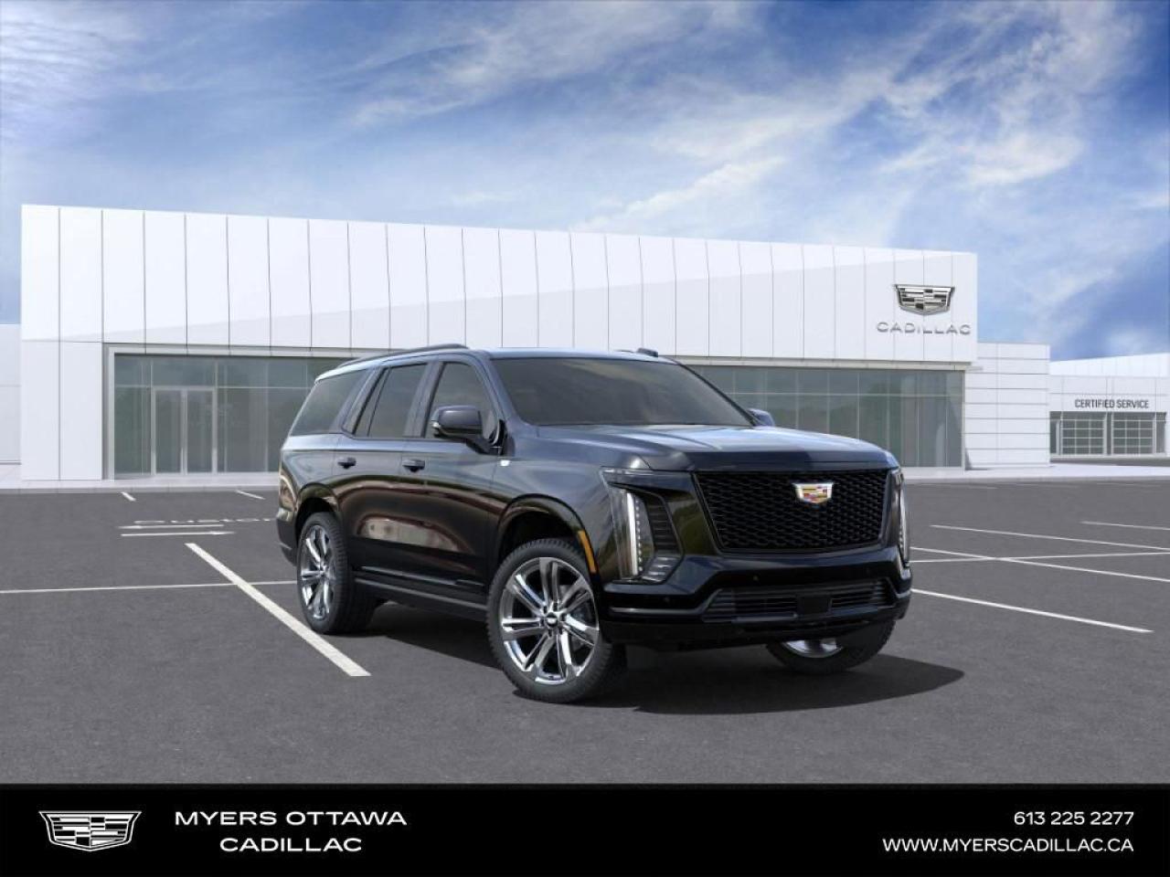 <br> <br>  This redesigned Cadillac Escalade is the epitome of luxury. <br> <br>The Cadillac Escalade has long served as the brands flagship, its huge size and aggressive looks broadcasting its extroverted take on luxury. This Escalade makes a solid case as a competitor to other large luxury SUVs, thanks to an abundance of advanced technology and luxurious features. Nothing possesses presence and makes a statement like an Escalade.<br> <br> This black raven SUV  has an automatic transmission.<br> <br> Our Escalades trim level is Sport. This dynamic Escalade Sport offers an impressive list of features such as a massive panoramic sunroof, magnetic ride control suspension, a stunning 55-inch touchscreen that is paired with wireless Apple CarPlay and Android Auto, built-in navigation, signature IntelliBeam LED headlights, gloss black exterior trim accents, trailering blind spot detection, premium leather seats and 12 spoke dark aluminum wheels! Additional features include heads up display, heated and cooled seats, remote start, a heated power steering wheel, tri-zone climate control, a built-in Wi-Fi hotspot, premium 19 speaker AKG audio system, augmented reality display, wireless device charging, interior ambient lighting, 360 degree parking camera with a digital rearview mirror, and automatic active brake assist plus so much more!<br><br> <br/>    4.99% financing for 84 months.  Incentives expire 2025-06-02.  See dealer for details. <br> <br> o~o