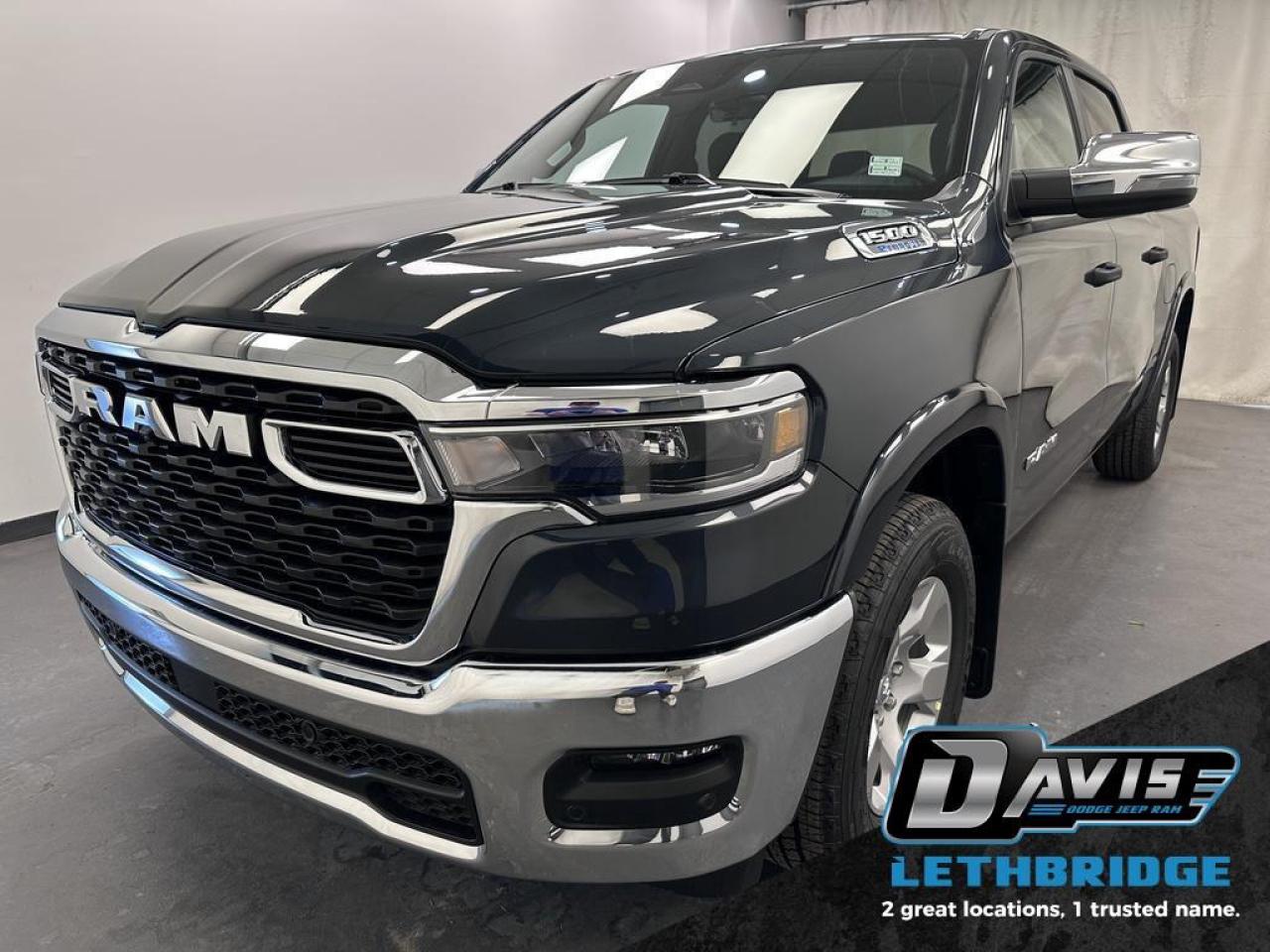 <b>3.6L V6 - Crew Cab - 6 Passenger - Bluetooth - Climate Control - 4X4<br /> <br /></b><br /> Discover the inner beauty and rugged exterior of this stylish Ram 1500. This 2025 Ram 1500 is for sale today in Lethbridge. <br /> <br />The Ram 1500's unmatched luxury transcends traditional pickups without compromising its capability. Loaded with best-in-class features, it's easy to see why the Ram 1500 is so popular. With the most towing and hauling capability in a Ram 1500, as well as improved efficiency and exceptional capability, this truck has the grit to take on any task. This low mileage Crew Cab 4X4 pickup has just 50 km. Stock number 40091 is Forged Blue Metallic in colour. It has an Automatic transmission and is powered by a 305HP 3.6L V6 Cylinder Engine. <br /> <br /> Our 1500's trim level is Big Horn. This Ram 1500 Big Horn steps things up with aluminum wheels, front fog lamps, and other standard features such as class IV towing equipment, heated exterior power mirrors, mobile hotspot internet access, adaptive cruise control and remote engine start. Safety features also include ParkSense front and rear parking sensors, lane keeping assist with lane departure warning, blind spot detection, and collision mitigation. This vehicle has been upgraded with the following features: Aluminum Wheels, Adaptive Cruise Control, Remote Start, Blind Spot Detection, Lane Keep Assist, Lane Departure Warning, Tow Package.<br /> <br />To apply right now for financing use this link: <a href=https://www.bridgecitychrysler.com/pre-approval/ target=_blank rel=nofollow noopener noreferrer>https://www.bridgecitychrysler.com/pre-approval/</a><br /><br /> <br /><br />Locally Owned & Trusted for Over 35 Years  Bridge City Chrysler in Lethbridge, AB <br /><br /> At Bridge City Chrysler, weve proudly served the Lethbridge community for more than 35 years, offering an unparalleled car buying experience. Dont just take our word for itour Google reviews speak volumes about our commitment to exceptional service. <br /><br /> Delivery & At-Home Test Drives: Convenient options to suit your lifestyle. <br /><br /> Flexible Financing for Everyone: Get the vehicle you need with financing solutions tailored to your situation. <br /><br /> Full Mechanical Inspections & Professional Cleaning: Every vehicle is thoroughly inspected and cleaned before it hits our lot.<br /><br /> We take all makes and models on trade and offer competitive pricing with inventory that changes daily. Whether you're shopping for a Chrysler, Dodge, Jeep, RAM, or FIAT, our AMVIC Licensed dealership makes it easy to browse, buy, and drive away.<br /><br /> Located in Lethbridge, AB, we proudly serve customers in Fort Macleod, Taber, Claresholm, and Coaldale. Shop online or visit us today to experience the best in sales, service, and selection. Standard bank rates apply; taxes are additional.<br /><br /> Vehicle pricing offer shown expires 2026-01-31. <br /> Come by and check out our fleet of 80+ used cars and trucks and 130+ new cars and trucks for sale in Lethbridge. o~o