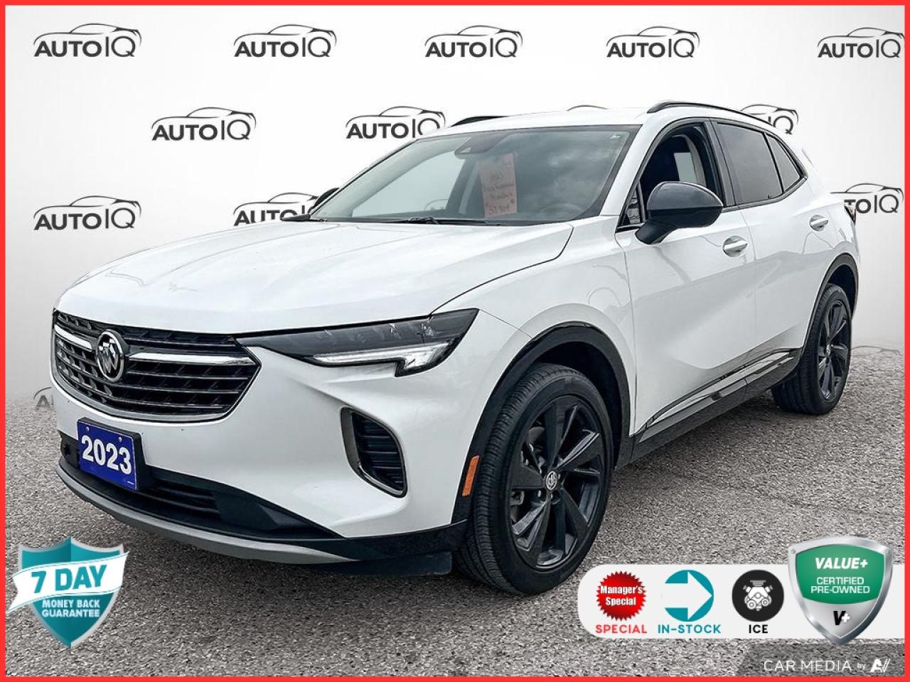Recent Arrival!<br><br><br>4-Wheel Disc Brakes, 7 Speakers, ABS brakes, Air Conditioning, AM/FM radio: SiriusXM, Auto High-beam Headlights, Auto-dimming door mirrors, Automatic Emergency Braking, Automatic temperature control, Black Roof Rack Cross Rails, Block heater, Body Colour Door Handles, Brake assist, Bumpers: body-colour, Carpeted Front & Rear Floor Mats, Delay-off headlights, Dual front impact airbags, Dual front side impact airbags, Electronic Stability Control, Emergency communication system: OnStar and Buick connected services capable, Enhanced Performance 7-Speaker Audio System, Four wheel independent suspension, Front anti-roll bar, Front Bin Centre Console USB Ports, Front dual zone A/C, Front Pedestrian Braking, Fully automatic headlights, Heated door mirrors, IntelliBeam Headlamp Control w/Auto High Beam, Knee airbag, Low tire pressure warning, Lower Trim/Wheel Arch Mouldings, Memory seat, Occupant sensing airbag, Overhead airbag, Panic alarm, Power door mirrors, Power driver seat, Power Liftgate, Power steering, Power windows, Premium audio system: Buick Infotainment System, Radio data system, Radio: Buick Infotainment System AM/FM Stereo, Rear anti-roll bar, Rear Cargo Compartment Cover, Rear window defroster, Remote keyless entry, Roof rack: rails only, Security system, SiriusXM, Speed control, Spoiler, Sport Alloy Pedals, Sport Touring Package, Steering wheel mounted audio controls, Traction control, USB Charging-Only Ports, Wheels: 20 Aluminum w/Dark Finish, Wireless Apple CarPlay/Wireless Android Auto.<br><br>White Frost Tricoat<br>2023 Buick Envision Essence | ONE OWNER | OFF LEASE | NO ACCIDENTS | ONE OWNER | OFF LEASE | NO ACCIDENTS<br>4D Sport Utility<br>2.0L Turbocharged<br>9-Speed Automatic<br>AWD<p></p>

<h4>MANAGER SPECIAL VALUE+ CERTIFIED PRE-OWNED VEHICLE</h4>

<p>36-point Provincial Safety Inspection<br />
172-point inspection combined mechanical, aesthetic, functional inspection including a vehicle report card<br />
Warranty: 30 Days or 1500 KMS on mechanical safety-related items and extended plans are available<br />
Complimentary CARFAX Vehicle History Report<br />
2X Provincial safety standard for tire tread depth<br />
2X Provincial safety standard for brake pad thickness<br />
7 Day Money Back Guarantee*<br />
Market Value Report provided<br />
Complimentary 3 months SIRIUS XM satellite radio subscription on equipped vehicles<br />
Complimentary wash and vacuum<br />
Vehicle scanned for open recall notifications from manufacturer</p>

<p>SPECIAL NOTE: This vehicle is reserved for AutoIQs retail customers only. Please, No dealer calls. Errors & omissions excepted.</p>

<p>*As-traded, specialty or high-performance vehicles are excluded from the 7-Day Money Back Guarantee Program (including, but not limited to Ford Shelby, Ford mustang GT, Ford Raptor, Chevrolet Corvette, Camaro 2SS, Camaro ZL1, V-Series Cadillac, Dodge/Jeep SRT, Hyundai N Line, all electric models)</p>
