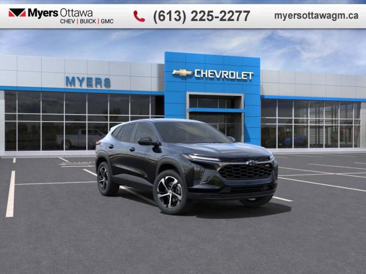 <br> <br>  With a dazzling redesign, even more room and cutting edge safety tech, this 2025 Chevy is a great crossover choice. <br> <br>The ever-popular Chevy Trax sports exciting looks with even more interior space and enhanced safety features. Compact proportions with an efficient powertrain make this crossover the ideal urban companion. Step this way to experience what prime urban commuting is with this 2025 Trax.<br> <br> This mosaic black metallic SUV  has an automatic transmission and is powered by a  137HP 1.2L 3 Cylinder Engine.<br> <br> Our Traxs trim level is 1RS. This Trax 1RS steps it up with the LS Convenience Package, that includes a heated steering wheel, heated side mirrors and remote engine start, along with great standard features such as heated front seats, cruise control, 60/40 split-folding rear seats, air conditioning, and an 8-inch infotainment screen with wireless Apple CarPlay and Android Auto, wi-fi hotspot capability, active noise cancellation, and SiriusXM streaming radio. Safety features also include front pedestrian braking, forward collision alert, lane keeping assist with lane departure warning, IntelliBeam, and a rearview camera. This vehicle has been upgraded with the following features: Heated Seats,  Remote Start,  Heated Steering Wheel,  Apple Carplay,  Android Auto,  Lane Keep Assist,  Front Pedestrian Braking. <br><br> <br>To apply right now for financing use this link : <a href=https://creditonline.dealertrack.ca/Web/Default.aspx?Token=b35bf617-8dfe-4a3a-b6ae-b4e858efb71d&Lang=en target=_blank>https://creditonline.dealertrack.ca/Web/Default.aspx?Token=b35bf617-8dfe-4a3a-b6ae-b4e858efb71d&Lang=en</a><br><br> <br/> See dealer for details. <br> <br><br> Come by and check out our fleet of 40+ used cars and trucks and 150+ new cars and trucks for sale in Ottawa.  o~o