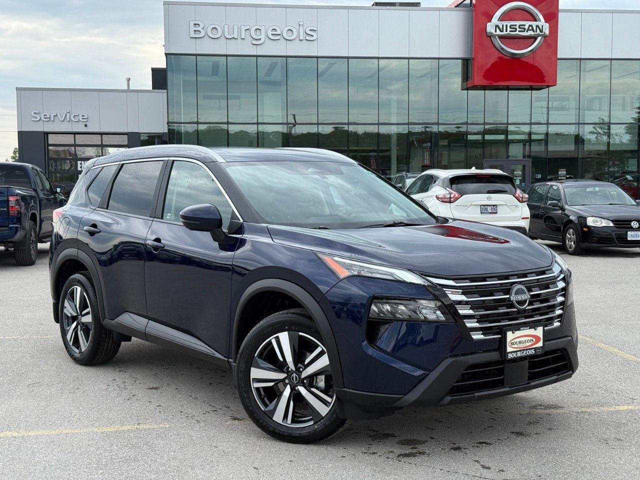 <p>The 2025 Nissan Rogue SV Moonroof, in a vibrant blue finish with AWD capabilities, offers a driving experience that effortlessly combines confidence and versatility. This SUV is designed for both urban journeys and adventurous getaways, ensuring excellent handling on various terrains.</p> <p>The exterior boasts refined styling with sleek lines and alloy wheels, highlighting the vehicle's modern aesthetic. Inside, the black interior exudes sophistication, featuring premium materials and a spacious layout that promises comfort for all passengers. With options like heated seats, leatherette door trim, and power-adjustable features, your ride is always tailored to your needs.</p> <p>The vehicle is rich in technology, equipped with a state-of-the-art navigation system, Bluetooth connection, and smart device integration, making every trip more connected and convenient. The safety features include lane assist, brake assist, adaptive cruise control, and a suite of parking sensors, ensuring peace of mind on every drive. The sunroof and Wi-Fi hotspot further enhance the experience, offering both enjoyment and connectivity.</p> <p>This SUV is perfect for families and tech enthusiasts craving both comfort and innovation. Contact our dealership today to learn more about the 2025 Nissan Rogue SV Moonroof and schedule a test drive.</p> <p><strong>Why Choose the Bourgeois Auto Group?</strong></p><p>For 80 years, Bourgeois Auto Group has been delivering exceptional automotive experiences. Our factor trained teams work to ensure you receive the shopping experience you deserve; whether you're looking for a new or new-to-you vehicle.</p><p>Shop 24/7 with our online showroom and chat service, ensuring convenience every step of the way. No hidden fees, full disclosure, and every pre-owned vehicle comes with a Carfax® report for peace of mind.</p><p>We offer a wide selection of pre-owned vehicles, all competitively priced using real-time market data. Get the best deal on your purchase and trade-in with our free Live Market Analysis report.</p><p>Looking to sell your car? We buy any make or modelno purchase required. Our simple to use online trade valuation tool will provide you with a clear, transparent selling experience whether you buy our car or not.</p><p>Backed by hundreds dedicated employees across 4 convenient locations, were here to meet all your automotive needs. Visit us in Midland or Parry Sound and explore our inventory or schedule your next service today.</p> <p><strong>Financing Your Next Vehicle with Bourgeois Midland Nissan:</strong></p><p>At Bourgeois Midland Nissan, we make financing your next vehicle simple and stress-free! Our team works with trusted lenders to find flexible options tailored to your budget. Drive away with confidenceapply today!</p><p>Take advantage of our online pre-qualification tool, backed by Equifax and TD Bank to find the payment that works for you. Simply <a href=https://www.bourgeoisnissan.com/pre-qualify-for-financing/ rel=nofollow><strong>CLICK HERE</strong></a> to use our secure online credit tool with no impact to your credit.</p>