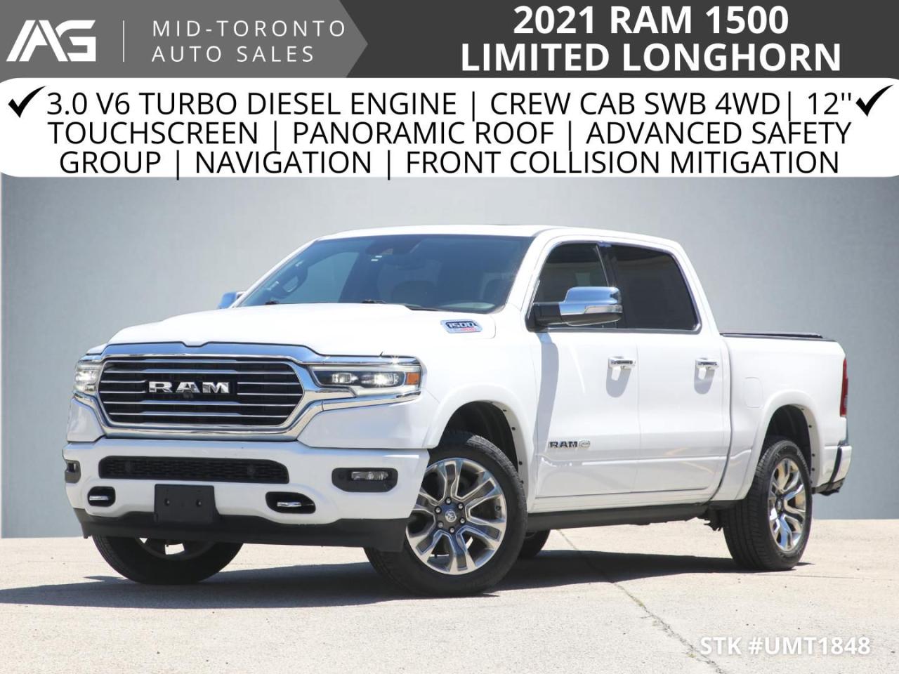 Used 2021 RAM 1500 Longhorn Crew Cab SWB 4WD| 12'' TouchScreen | Pano Roof | Advanced Safety Grp | Navigation for sale in North York, ON