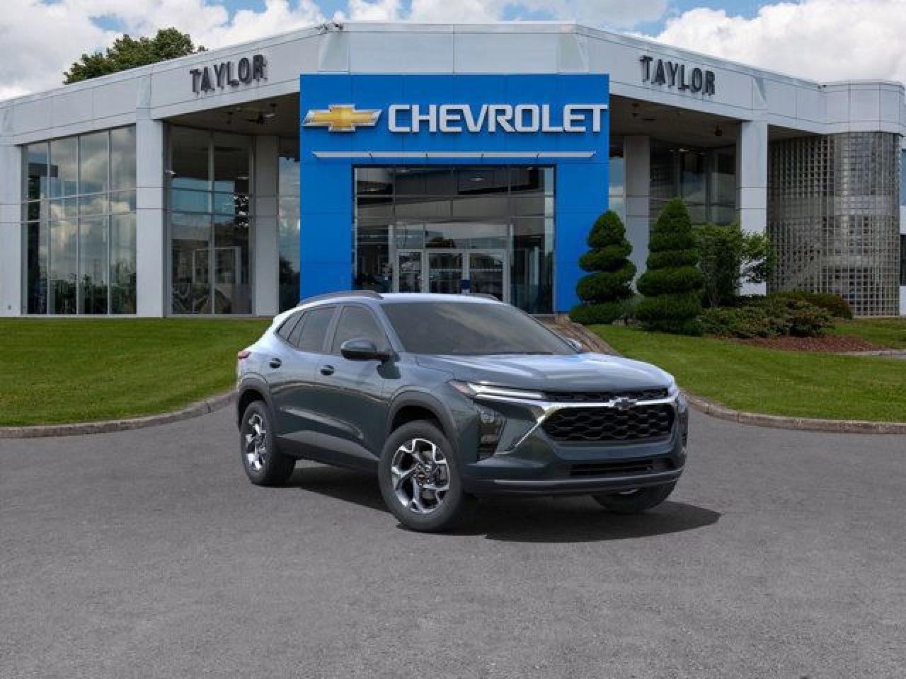 <b>Heated Seats,  Remote Start,  Adaptive Cruise Control,  Blind Spot Detection,  Heated Steering Wheel!</b><br> <br>   With a dazzling redesign, even more room and cutting edge safety tech, this 2025 Chevy is a great crossover choice. <br> <br>The ever-popular Chevy Trax sports exciting looks with even more interior space and enhanced safety features. Compact proportions with an efficient powertrain make this crossover the ideal urban companion. Step this way to experience what prime urban commuting is with this 2025 Trax.<br> <br> This cypress gry SUV  has an automatic transmission and is powered by a  137HP 1.2L 3 Cylinder Engine.<br> <br> Our Traxs trim level is LT. This Trax 1LT features the Driver Confidence Package with rear cross traffic alert, blind spot detection and adaptive cruise control, with the LS Convenience Package, that includes a heated steering wheel, heated side mirrors and remote engine start, along with great standard features such as heated front seats, cruise control, 60/40 split-folding rear seats, air conditioning, and an upgraded 11-inch infotainment screen with wireless Apple CarPlay and Android Auto, wi-fi hotspot capability, active noise cancellation, and SiriusXM streaming radio. Safety features also include front pedestrian braking, forward collision alert, lane keeping assist with lane departure warning, IntelliBeam, and a rearview camera. This vehicle has been upgraded with the following features: Heated Seats,  Remote Start,  Adaptive Cruise Control,  Blind Spot Detection,  Heated Steering Wheel,  Apple Carplay,  Android Auto. <br><br> <br>To apply right now for financing use this link : <a href=https://www.taylorautomall.com/finance/apply-for-financing/ target=_blank>https://www.taylorautomall.com/finance/apply-for-financing/</a><br><br> <br/> See dealer for details. <br> <br> <br>LEASING:<br><br>Estimated Lease Payment: $210 bi-weekly <br>Payment based on 5.9% lease financing for 60 months with $0 down payment on approved credit. Total obligation $27,403. Mileage allowance of 16,000 KM/year. Offer expires 2025-06-02.<br><br><br>HST, licensing, and Federal luxury tax (if applicable) are extra. <br><br> Come by and check out our fleet of 70+ used cars and trucks and 160+ new cars and trucks for sale in Kingston.  o~o