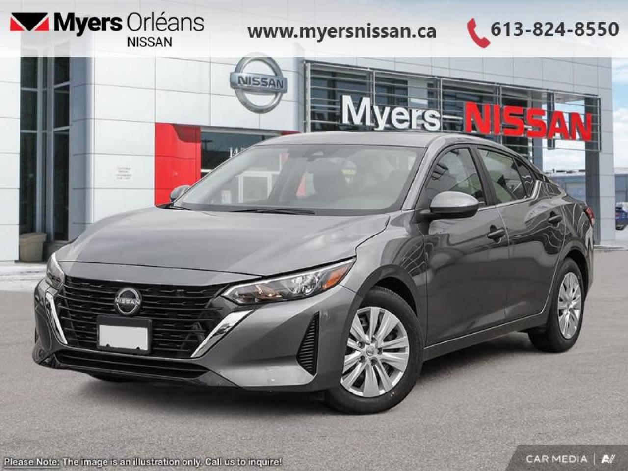 <b>Heated Seats,  Apple CarPlay,  Android Auto,  Blind Spot Detection,  Lane Departure Warning!</b><br> <br> <br> <br>  This 2025 Sentra shows pure artistry in every detail. <br> <br>More excitement for the same fuel efficiency was achieved through intelligent design in this 2025 Sentra. Offering an interior you expect from the luxury vehicle, this compact car is packed with power and excitement from the beautiful lights to the stunning spoiler. All the impressive looks blend seamlessly with the upscale interior, making this Sentra an instant classic.<br> <br> This gun metallic sedan  has an automatic transmission and is powered by a  149HP 2.0L 4 Cylinder Engine.<br> <br> Our Sentras trim level is S Plus. This sleek and stylish sedan comes with amazing standard features such as heated front seats, air conditioning, push button start, front and rear cupholders, and a 7-inch infotainment touchscreen with Apple CarPlay, Android Auto, Siri Eyes Free, and Google Assistant. Safety features also include blind spot detection, intelligent emergency braking, lane departure warning, forward and rear collision mitigation, driver monitoring alert, and a rearview camera. This vehicle has been upgraded with the following features: Heated Seats,  Apple Carplay,  Android Auto,  Blind Spot Detection,  Lane Departure Warning,  Front Pedestrian Braking,  Forward Collision Alert. <br><br> <br/> Total  rebate of $1500 is reflected in the price.   0% financing for 24 months. 4.99% financing for 84 months. <br> Payments from <b>$378.34</b> monthly with $0 down for 84 months @ 4.99% APR O.A.C. ( Plus applicable taxes -  $621 Administration fee included. Licensing not included.    ).  Incentives expire 2025-06-02.  See dealer for details. <br> <br> <br>LEASING:<br><br>Estimated Lease Payment: $370/m <br>Payment based on 5.49% lease financing for 60 months with $0 down payment on approved credit. Total obligation $22,212. Mileage allowance of 16,000 KM/year. Offer expires 2025-06-02.<br><br><br>We are proud to regularly serve our clients and ready to help you find the right car that fits your needs, your wants, and your budget.And, of course, were always happy to answer any of your questions.Proudly supporting Ottawa, Orleans, Vanier, Barrhaven, Kanata, Nepean, Stittsville, Carp, Dunrobin, Kemptville, Westboro, Cumberland, Rockland, Embrun , Casselman , Limoges, Crysler and beyond! Call us at (613) 824-8550 or use the Get More Info button for more information. Please see dealer for details. The vehicle may not be exactly as shown. The selling price includes all fees, licensing & taxes are extra. OMVIC licensed.Find out why Myers Orleans Nissan is Ottawas number one rated Nissan dealership for customer satisfaction! We take pride in offering our clients exceptional bilingual customer service throughout our sales, service and parts departments. Located just off highway 174 at the Jean DÀrc exit, in the Orleans Auto Mall, we have a huge selection of New vehicles and our professional team will help you find the Nissan that fits both your lifestyle and budget. And if we dont have it here, we will find it or you! Visit or call us today.<br> Come by and check out our fleet of 30+ used cars and trucks and 100+ new cars and trucks for sale in Orleans.  o~o