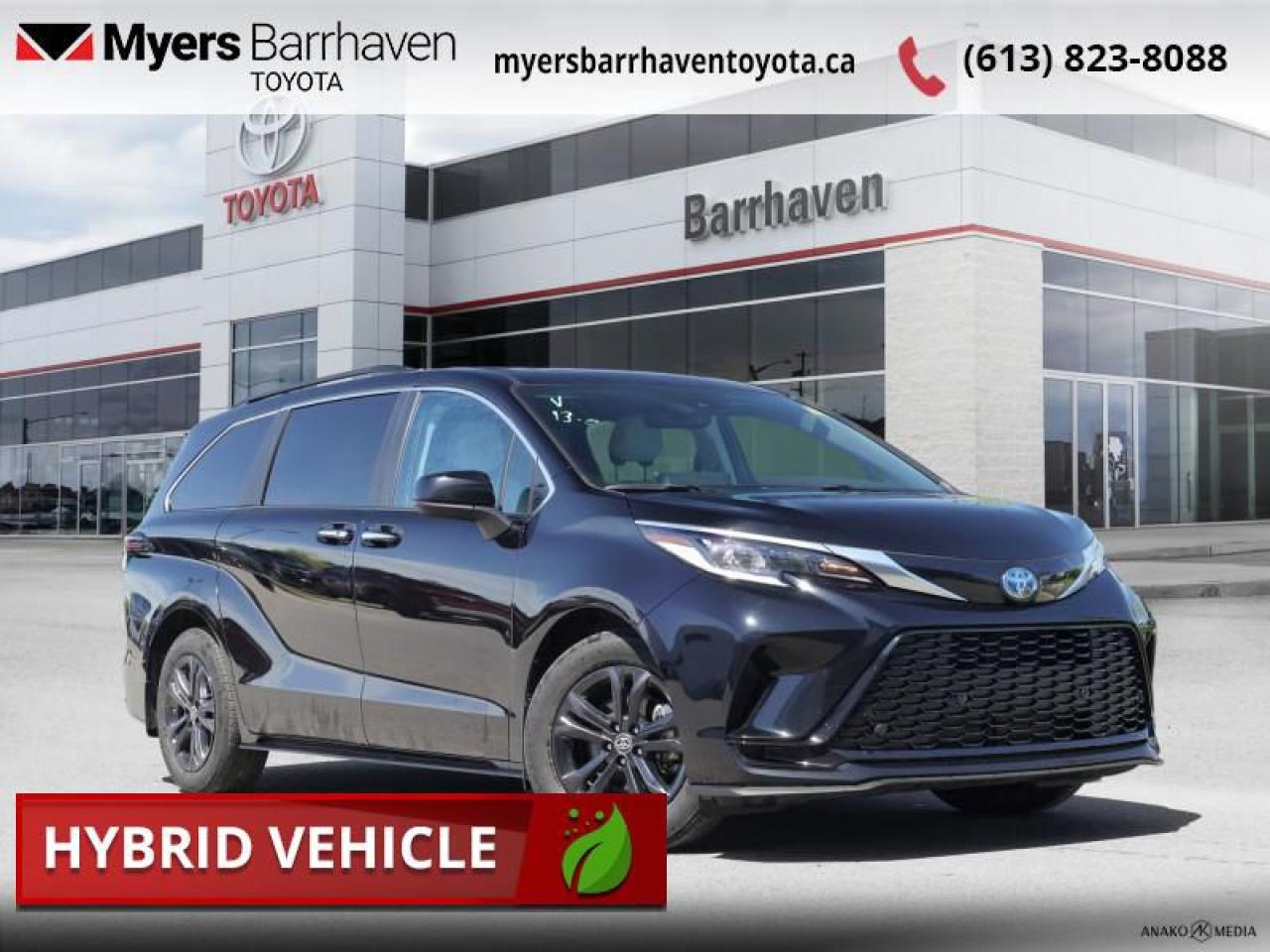 <b>Low Mileage!</b><br> <br>  Compare at $68616 - Our Live Market Price is just $65977! <br> <br>   With a surprising amount of power, driver engagement and grace on the road, this Sienna pushes the boundaries of what youd expect from a minivan. This  2024 Toyota Sienna is fresh on our lot in Ottawa. <br> <br>With immense versatility and spaciousness, this 2024 Sienna will inspire you to take on any day and look good while at it. Assertive at every angle, the neatly sculpted body exudes class and sportiness, with a thoughtfully designed interior that offers the ideal balance of function and style. The powertrain delivers proven power and outstanding fuel efficiency, and with a full array of tech and safety features, this 2024 Sienna is ready for whatever comes your way.This low mileage  van has just 17,278 kms. Its  black in colour  and is completely accident free based on the <a href=https://vhr.carfax.ca/?id=OF2nHl8rwg9CfRxUCV0qcwUnku5GJuF/ target=_blank>CARFAX Report</a> . It has an automatic transmission and is powered by a  245HP 2.5L 4 Cylinder Engine. <br> <br> Our Siennas trim level is XSE 7-Passenger AWD. Who said minivans cant be sporty? This XSE Sienna rewards you with sport-tuned suspension, inbuilt navigation, unique alloy wheels, a premium audio system and unique exterior styling. Other standard features include proximity sliding rear doors, an express open/close glass sunroof, synthetic leather seat upholstery and SiriusXM satellite radio, along with an efficient hybrid powertrain, heated front seats with a power-adjustable drivers seat, 2nd row captain chairs, fixed 60-40 split-bench 3rd row seats, adaptive cruise control, dual-zone climate control with rear separate controls, a power liftgate, a 9-inch infotainment screen with Apple CarPlay and Android Auto, and 7 USB charging ports. Safety features include blind spot monitoring, rear cross traffic alert, lane departure warning with lane keeping assist, forward collision alert, and driver monitoring. Additional features include LED lights with automatic high beams, front and rear cupholders, proximity keyless entry with push button start, and so much more.<br> <br>To apply right now for financing use this link : <a href=https://www.myersbarrhaventoyota.ca/quick-approval/ target=_blank>https://www.myersbarrhaventoyota.ca/quick-approval/</a><br><br> <br/><br>At Myers Barrhaven Toyota we pride ourselves in offering highly desirable pre-owned vehicles. We truly hand pick all our vehicles to offer only the best vehicles to our customers. No two used cars are alike, this is why we have our trained Toyota technicians highly scrutinize all our trade ins and purchases to ensure we can put the Myers seal of approval. Every year we evaluate 1000s of vehicles and only 10-15% meet the Myers Barrhaven Toyota standards. At the end of the day we have mutual interest in selling only the best as we back all our pre-owned vehicles with the Myers *LIFETIME ENGINE TRANSMISSION warranty. Thats right *LIFETIME ENGINE TRANSMISSION warranty, were in this together! If we dont have what youre looking for not to worry, our experienced buyer can help you find the car of your dreams! Ever heard of getting top dollar for your trade but not really sure if you were? Here we leave nothing to chance, every trade-in we appraise goes up onto a live online auction and we get buyers coast to coast and in the USA trying to bid for your trade. This means we simultaneously expose your car to 1000s of buyers to get you top trade in value. <br>We service all makes and models in our new state of the art facility where you can enjoy the convenience of our onsite restaurant, service loaners, shuttle van, free Wi-Fi, Enterprise Rent-A-Car, on-site tire storage and complementary drink. Come see why many Toyota owners are making the switch to Myers Barrhaven Toyota. <br>*LIFETIME ENGINE TRANSMISSION WARRANTY NOT AVAILABLE ON VEHICLES WITH KMS EXCEEDING 140,000KM, VEHICLES 8 YEARS & OLDER, OR HIGHLINE BRAND VEHICLE(eg. BMW, INFINITI. CADILLAC, LEXUS...) o~o