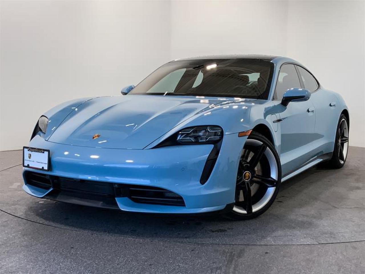This Vehicle is Highly Equipped with the Premium Package, Sport Chrono Package, Storage Package, Surround View Camera System, Adaptive Sport Seats (18-Way) with Memory, Passenger Display, Advanced 4-Zone Climate Control, Heat & Noise Insulating Glass, Fixed Panoramic Roof, Lane Change Assist, LED-Matrix Headlights in Glacier Iceblue, 21-inch Mission E Design Wheels, and much more! 2020 Porsche Taycan Turbo comes in Frozen Blue Metallic with a Black Leather Interior! This is a Local BC Vehicle with No Reported Accidents! This vehicle is a Porsche Approved Certified Pre-Owned Vehicle: 2 extra years of unlimited mileage warranty plus an additional 2 years of Porsche Roadside Assistance. All CPO vehicles have passed our rigorous 111-point check and reconditioned with 100% genuine Porsche parts. We Accept All Trade-Ins and Buy-Ins!! For more details or to schedule a test drive with one of our highly trained sales executives please call or send a website enquiry now before it is gone. 604-530-8911. Porsche Center Langley has won the prestigious Porsche Premier Dealer Award eight years in a row. We are centrally located just a short distance from Highway 1 in beautiful Langley, British Columbia. Our hope is to have you driving your dream vehicle soon. Please note that additional fees, including a $599 documentation fee & a $690 dealer prep fee, apply to all pre-owned vehicles. Dealer #40136