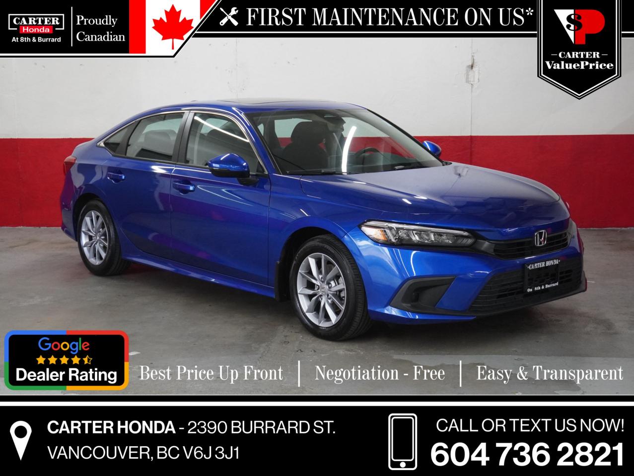 Used 2022 Honda Civic EX NO ACCIDENTS, SUNROOF, APPLE/ANDROID for sale in Vancouver, BC