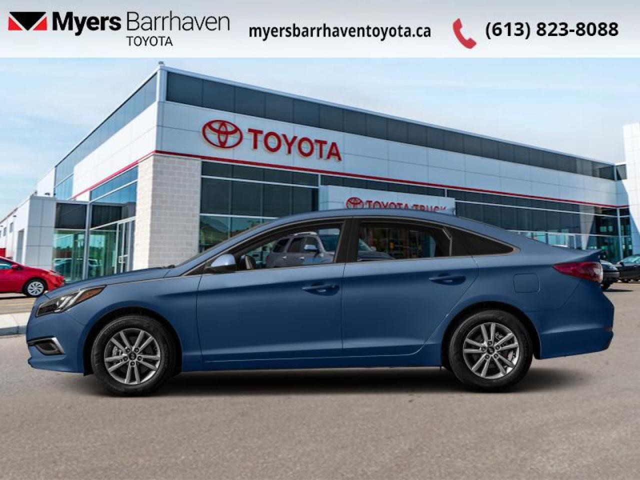 <b>Bluetooth, Heated Seats, Touch Screen, Rear View Camera, Aluminum Wheels</b><br> <br>    If youre looking for a well-rounded and affordable sedan, this Hyundai Sonata should be at the top of your list. This  2017 Hyundai Sonata is fresh on our lot in Ottawa. <br> <br>This Hyundai Sonata defines its competitive segment. Its a contemporary family car that gives you everything you could ask of a midsize sedan. The smooth ride keeps everyone comfortable and the excellent fuel economy lets you keep going without too many trips to the pump. This Sonatas excellent safety rating lets you drive with confidence. From your commute to your weekend road trip to everything in between, this Hyundai Sonata delivers where it counts. This  sedan has 105,373 kms. Its  blue in colour  . It has an automatic transmission and is powered by a  smooth engine.  <br> <br> Our Sonatas trim level is GL. Bluetooth connectivity, a 5 inch touchscreen with a backup camera, heated front seats, and sporty aluminum alloy wheels are just a few of the features on the well appointed GL trim. It offers an outstanding value in a car with a modern, refined look inside and out.<br> <br>To apply right now for financing use this link : <a href=https://www.myersbarrhaventoyota.ca/quick-approval/ target=_blank>https://www.myersbarrhaventoyota.ca/quick-approval/</a><br><br> <br/><br>At Myers Barrhaven Toyota we pride ourselves in offering highly desirable pre-owned vehicles. We truly hand pick all our vehicles to offer only the best vehicles to our customers. No two used cars are alike, this is why we have our trained Toyota technicians highly scrutinize all our trade ins and purchases to ensure we can put the Myers seal of approval. Every year we evaluate 1000s of vehicles and only 10-15% meet the Myers Barrhaven Toyota standards. At the end of the day we have mutual interest in selling only the best as we back all our pre-owned vehicles with the Myers *LIFETIME ENGINE TRANSMISSION warranty. Thats right *LIFETIME ENGINE TRANSMISSION warranty, were in this together! If we dont have what youre looking for not to worry, our experienced buyer can help you find the car of your dreams! Ever heard of getting top dollar for your trade but not really sure if you were? Here we leave nothing to chance, every trade-in we appraise goes up onto a live online auction and we get buyers coast to coast and in the USA trying to bid for your trade. This means we simultaneously expose your car to 1000s of buyers to get you top trade in value. <br>We service all makes and models in our new state of the art facility where you can enjoy the convenience of our onsite restaurant, service loaners, shuttle van, free Wi-Fi, Enterprise Rent-A-Car, on-site tire storage and complementary drink. Come see why many Toyota owners are making the switch to Myers Barrhaven Toyota. <br>*LIFETIME ENGINE TRANSMISSION WARRANTY NOT AVAILABLE ON VEHICLES WITH KMS EXCEEDING 140,000KM, VEHICLES 8 YEARS & OLDER, OR HIGHLINE BRAND VEHICLE(eg. BMW, INFINITI. CADILLAC, LEXUS...) o~o