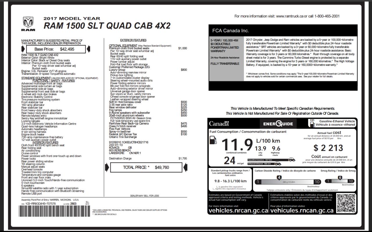 2017 RAM 1500 2WD Quad Cab SLT+A/C+Camera Photo4