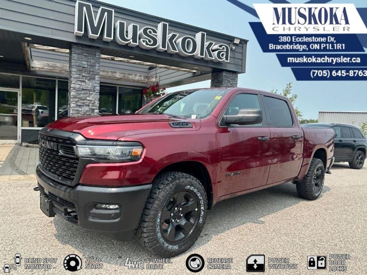 This RAM 1500 WARLOCK, with a 3.0L I-6 twin turbo engine engine, features a 8-speed automatic transmission, and generates 9.8 highway/14 city L/100km. Find this vehicle with only 17689 kilometers!  RAM 1500 WARLOCK Options: This RAM 1500 WARLOCK offers a multitude of options. Technology options include: Voice Recorder, MP3 Capability, Radio w/Seek-Scan, Clock, Speed Compensated Volume Control, Aux Audio Input Jack, Voice Activation, Radio Data System and External Memory Control, Radio: Uconnect 5 w/8.4 Display, Satellite Radio.  Safety options include Variable Intermittent Wipers, Airbag Occupancy Sensor, Curtain 1st And 2nd Row Airbags, Dual Stage Driver And Passenger Front Airbags, Dual Stage Driver And Passenger Seat-Mounted Side Airbags.  Visit Us: Find this RAM 1500 WARLOCK at Muskoka Chrysler today. We are conveniently located at 380 Ecclestone Dr Bracebridge ON P1L1R1. Muskoka Chrysler has been serving our local community for over 40 years. We take pride in giving back to the community while providing the best customer service. We appreciate each and opportunity we have to serve you, not as a customer but as a friend