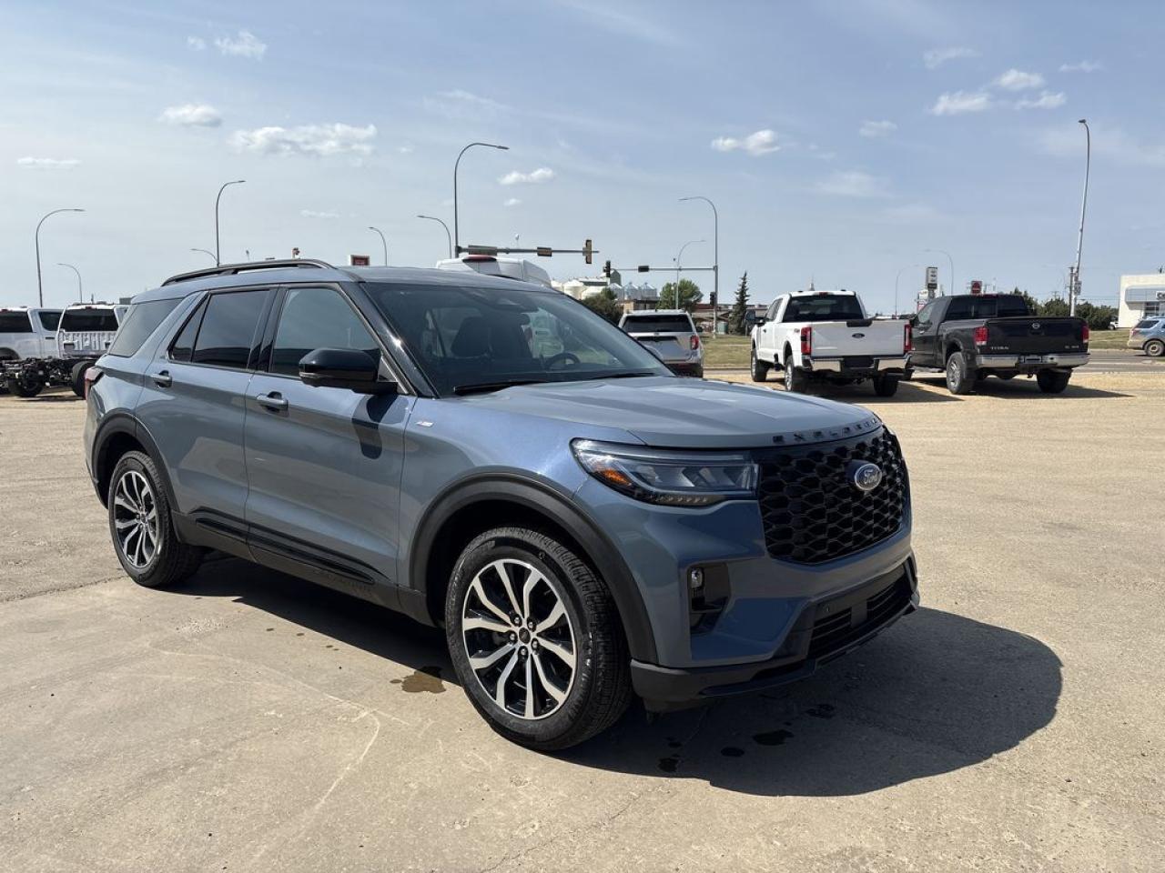 THE PRICE YOU SEE, PLUS GST. GUARANTEED!    APPLE CARPLAY/ANDROID AUTO COMPATABLE! PREVIOUS FORD EXECUTIVE DRIVEN VEHICLE!2.3 LITER ECOBOOST, 10 SPEED AUTO, ST-LINE TRIM(300a), HEATED FRONT SEATS, B&O AUDIO SYSTEM, ADAPTIVE CRUISE, POWER DRIVER SEAT, BLUECRUISE EQUIPPED, CLASS III TOW PKG.     The 2025 Explorer ST-Line is a blend of sporty styling cues with practical utility, featuring a 2.3-liter EcoBoost turbocharged four-cylinder engine that likely produces around 300 horsepower and an impressive amount of torque, offering a spirited driving experience suitable for both daily commutes and family adventures. The ST-Line trim emphasizes a more dynamic and aggressive aesthetic, with sportier exterior accents, unique wheel designs, and possibly a lowered suspension for enhanced handling. The 200A package generally includes a comprehensive set of standard features such as a modern infotainment system with a large touchscreen, Apple CarPlay and Android Auto compatibility, premium audio options, and an array of safety technologies like Ford Co-Pilot360, which encompasses blind-spot monitoring, lane-keeping assist, adaptive cruise control, and pre-collision assist. Inside, the cabin would likely feature comfortable seating with quality materials, possibly with optional leather upholstery, and a range of convenience features designed to enhance the driving experience. Overall, the 2025 Ford Explorer ST-Line with the 2.3-liter engine and 200A package promises a stylish, well-equipped SUV combining sporty aesthetics, capable performance, and advanced safety and technology features tailored for modern families and driving enthusiasts alike.Do you want to know more about this vehicle, CALL, CLICK OR COME ON IN!*AMVIC Licensed Dealer; CarFax and Full Mechanical Inspection Included.