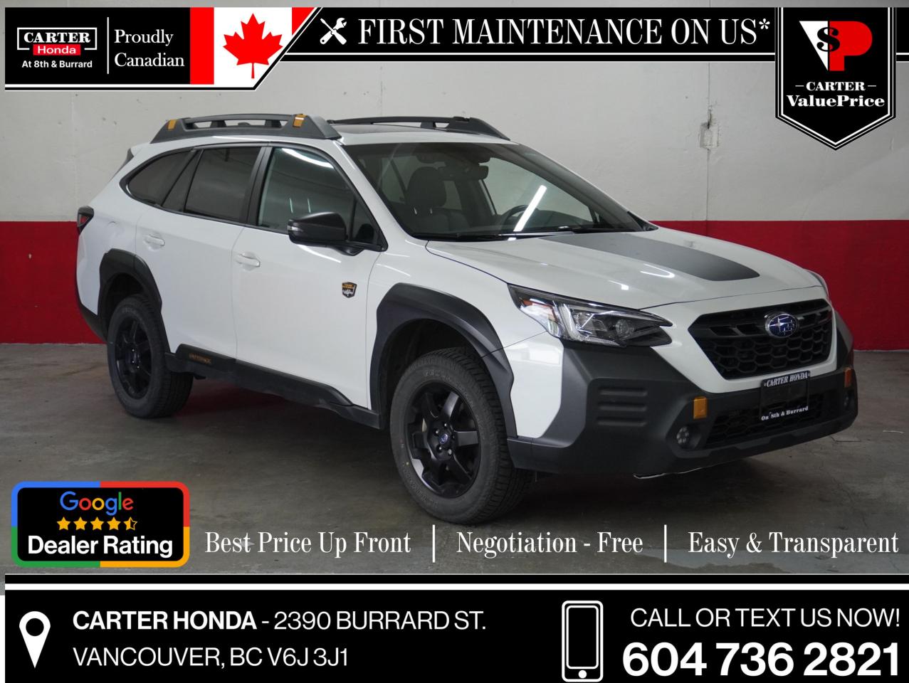 Free First Oil Change*

WHY CARTER HONDA? 

Exceeding our Customers Expectations for Over 30 Years.

Upfront Pricing, ZERO Hidden Fees and 7-Day Exchange Policy 
 
4.5 Google Star Rating with 2000+ Customer Reviews
 	2023, 2022 and 2021 Dealer of the Year Award from Dealer Rater
 	CARFAX - Full Vehicle Service History 
 	Vehicle Trades Welcome! Best Price Guaranteed!

Award-Winning Honda Vehicle Selection
 	Fast Approvals and 99% Acceptance Rates
 	Multilingual Consultants
 	Comfortable Non-Pressured Showroom

Were here to help you drive the vehicle you want, the vehicle you deserve!
 
QUESTIONS? GREAT! WEVE GOT ANSWERS!
CALL OR TEXT US NOW! (604) 736-2821
(Doc. Fee: $795.00 | Dealer Code: 1100)