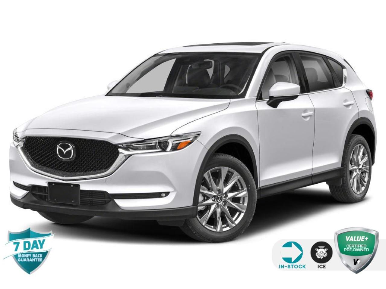 Recent Arrival!<br><br><br>White 2021 Mazda CX-5 Grand Touring 4D Sport Utility I4 Turbo 6-Speed Automatic AWD<br><br><br>Reviews:<br>  * The Mazda CX-5 is highly rated for looking and feeling more expensive than it is. Since its introduction, this model has been sought-after by shoppers looking for an up-level crossover driving experience without the up-level price tag. On all elements of styling, handling, and dynamics, owners seem to be impressed. Source: autoTRADER.ca<p></p>

<p>VALUE+ CERTIFIED PRE-OWNED VEHICLE</p>

<p>36-point Provincial Safety Inspection<br />
172-point inspection combined mechanical, aesthetic, functional inspection including a vehicle report card<br />
Warranty: 30 Days or 1500 KMS on mechanical safety-related items and extended plans are available<br />
Complimentary CARFAX Vehicle History Report<br />
2X Provincial safety standard for tire tread depth<br />
2X Provincial safety standard for brake pad thickness<br />
7 Day Money Back Guarantee*<br />
Market Value Report provided<br />
Complimentary 3 months SIRIUS XM satellite radio subscription on equipped vehicles<br />
Complimentary wash and vacuum<br />
Vehicle scanned for open recall notifications from manufacturer</p>

<p>SPECIAL NOTE: This vehicle is reserved for AutoIQs retail customers only. Please, No dealer calls. Errors & omissions excepted.</p>

<p>*As-traded, specialty or high-performance vehicles are excluded from the 7-Day Money Back Guarantee Program (including, but not limited to Ford Shelby, Ford mustang GT, Ford Raptor, Chevrolet Corvette, Camaro 2SS, Camaro ZL1, V-Series Cadillac, Dodge/Jeep SRT, Hyundai N Line, all electric models)</p>
