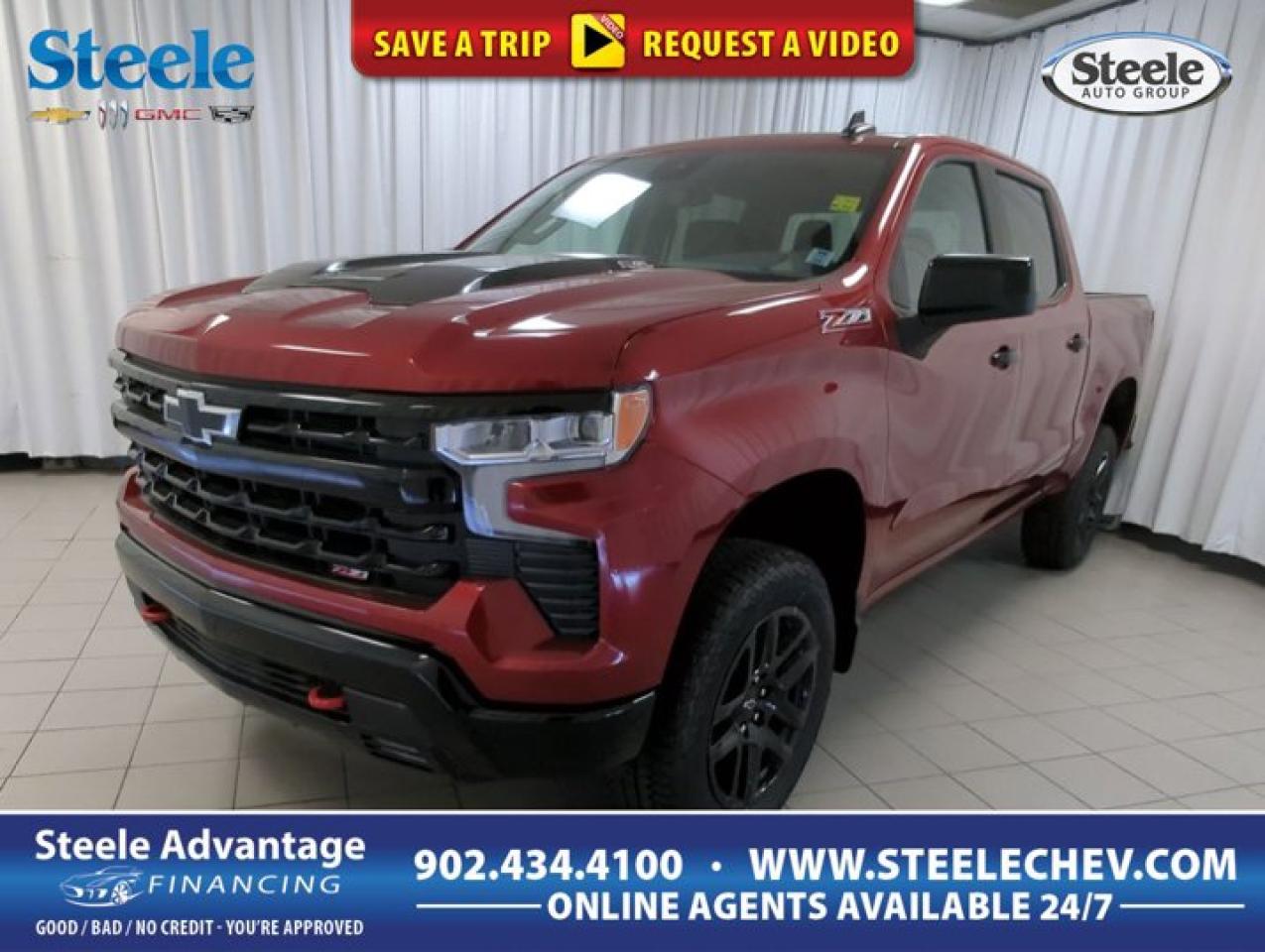 Our powerful 2025 Chevrolet Silverado 1500 LT Trail Boss Crew Cab 4X4 is built to take on your day in a bold Radiant Red Tintcoat finish! Motivated by a 6.2 Litre V8 supplying 420hp to a 10 Speed Automatic transmission with a tow/haul mode. This Four Wheel Drive truck is ready to go above and beyond, thanks to a Z71 suspension with a 2-inch lift, a 2-speed transfer case, and a locking rear differential, and it sees approximately 11.8L/100km on the highway. Rugged yet refined, our Silverado shows off high-intensity LED headlamps, fog lamps, an EZ Lift power lock/release tailgate, and 20-inch black alloy wheels. Climb inside our LT Trail Boss cabin that complements that bold exterior with heated cloth front seats, 10-way power for the driver, a heated leather steering wheel, dual-zone climate control, a rear defogger, and remote start. Activate the infotainment system to enjoy a 13.4-inch touchscreen, a 12.3-inch driver display, Google Services, wireless Apple CarPlay®/Android Auto®, Bluetooth®, WiFi compatibility, and six-speaker audio. Stay safe as you go forward with advanced Chevrolet technologies like forward collision warning, an HD rearview camera, automatic emergency braking, lane-keeping assistance, pedestrian detection, hill start assistance, trailer sway control, StabiliTrak stability/traction control, and more. When its time for better trucking, its time for our Silverado 1500 LT Trail Boss! Save this Page and Call for Availability. We Know You Will Enjoy Your Test Drive Towards Ownership! Metros Premier Credit Specialist Team Good/Bad/New Credit? Divorce? Self-Employed?