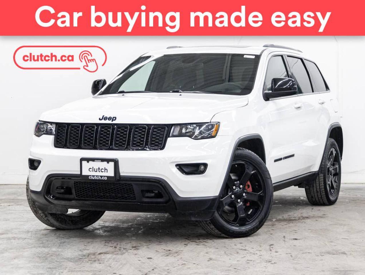 NO ACCIDENTS / CLEAN CARFAX / 1 OWNER / Power Tailgate/Hatch, Auto Dimming Rearview Mirror, Front Heated Seats and more!<br> <br>Clutch is the largest online used car retailer in Canada, delivering a seamless, hassle-free car-buying experience to drivers everywhere. Shop hundreds of used cars online, get the right one delivered to your door, and enjoy peace of mind with our 10-Day Money-Back Guarantee. How sweet is that? To learn more, visit clutch.ca.<br> <br>The top features for this 2018 Jeep Grand Cherokee include:<br> <br>Auto Stop/Start<br>Power Tailgate/Hatch<br>Auto Dimming Rearview Mirror<br>Front Heated Seats<br>Climate Control<br>Dual Zone Front Climate Control<br>Auxiliary Audio Input<br>Bluetooth Music<br>Touchscreen Display<br>GPS Navigation<br>Cruise Control<br>Integrated Garage Door Opener<br>12V Outlet<br>Apple CarPlay<br>USB Input<br>Push Button Start<br>Remote Start<br>Heated Steering Wheel<br>Sunroof<br>Rear View Camera<br>Power Driver Seat<br> <br>Seamless home delivery - Delivery to your door in a matter of days. Available on select packages.<br> <br>Try it out for 10 days - If you do not like it, we will take it back. <br> <br>Quality assured - All cars go through our rigorous 210-point inspection and reconditioning process.<br> <br>Peace of mind - 3-month Standard Warranty, with additional warranty options available.<br> <br>Haggle-free - No haggling or hard sells.<br> <br>100% Transparency - Full inspection reports on every car, including high-res photography and a free Carfax report.<br> <br>Listed price is for cash purchase only and does not include taxes, Shipping Fees (if applicable), Delivery Fees (if applicable), government licensing fees.<br> <br>Previous Provincial Registrations:<br>Ontario<br> <br>Stock # 54781