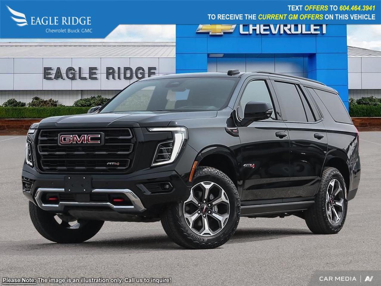 New 2025 GMC Yukon AT4 Ultimate Magnetic Ride Control Suspension, AutoSense power liftgate, heated and ventilated leather seats, backup cameras, and lane keep assist for sale in Coquitlam, BC