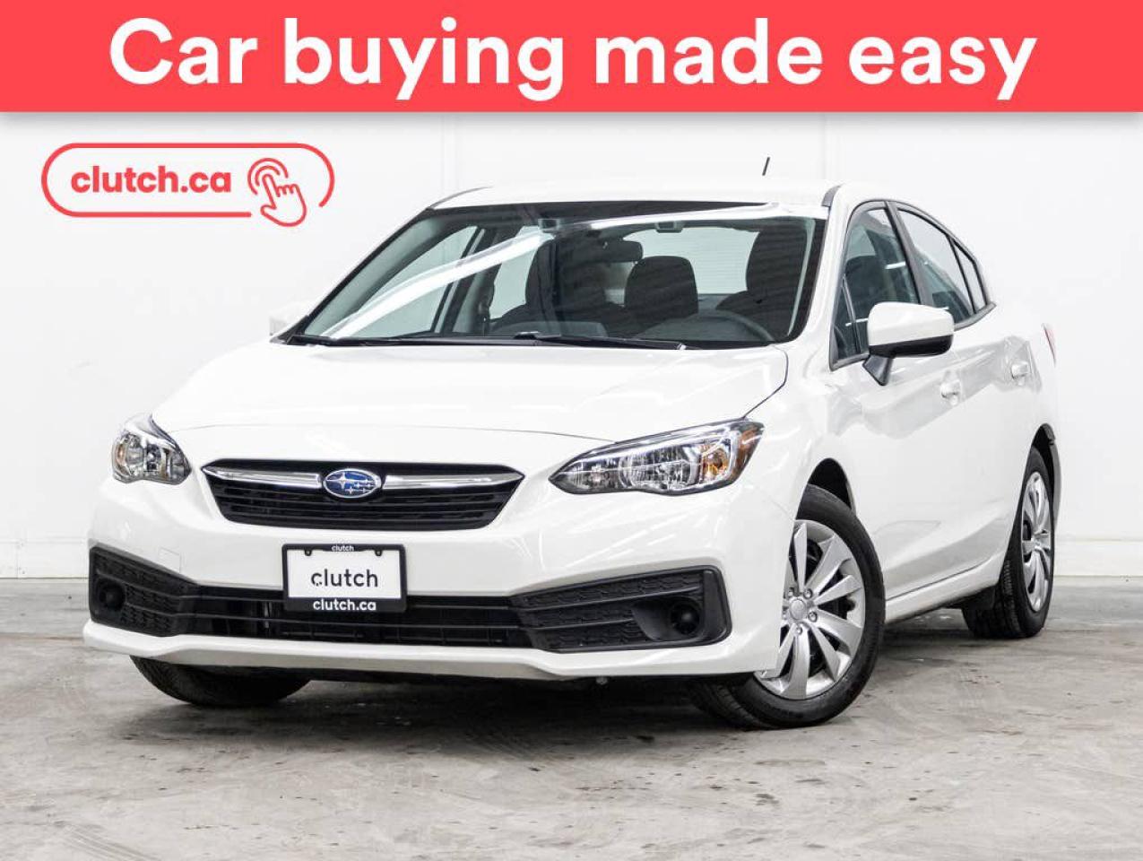 Bluetooth Music, Touchscreen Display, Adaptive Cruise Control and more!<br> <br>Clutch is the largest online used car retailer in Canada, delivering a seamless, hassle-free car-buying experience to drivers everywhere. Shop hundreds of used cars online, get the right one delivered to your door, and enjoy peace of mind with our 10-Day Money-Back Guarantee. How sweet is that? To learn more, visit clutch.ca.<br> <br>The top features for this 2020 Subaru Impreza include:<br> <br>Climate Control<br>Bluetooth Music<br>Touchscreen Display<br>Adaptive Cruise Control<br>12V Outlet<br>Apple CarPlay<br>Android Auto<br>USB Input<br>Rear View Camera<br> <br>Seamless home delivery - Delivery to your door in a matter of days. Available on select packages.<br> <br>Try it out for 10 days - If you do not like it, we will take it back. <br> <br>Quality assured - All cars go through our rigorous 210-point inspection and reconditioning process.<br> <br>Peace of mind - 3-month Standard Warranty, with additional warranty options available.<br> <br>Haggle-free - No haggling or hard sells.<br> <br>100% Transparency - Full inspection reports on every car, including high-res photography and a free Carfax report.<br> <br>Listed price is for cash purchase only and does not include taxes, Shipping Fees (if applicable), Delivery Fees (if applicable), government licensing fees.<br> <br>Previous Provincial Registrations:<br>Ontario<br> <br>Stock # 55292
