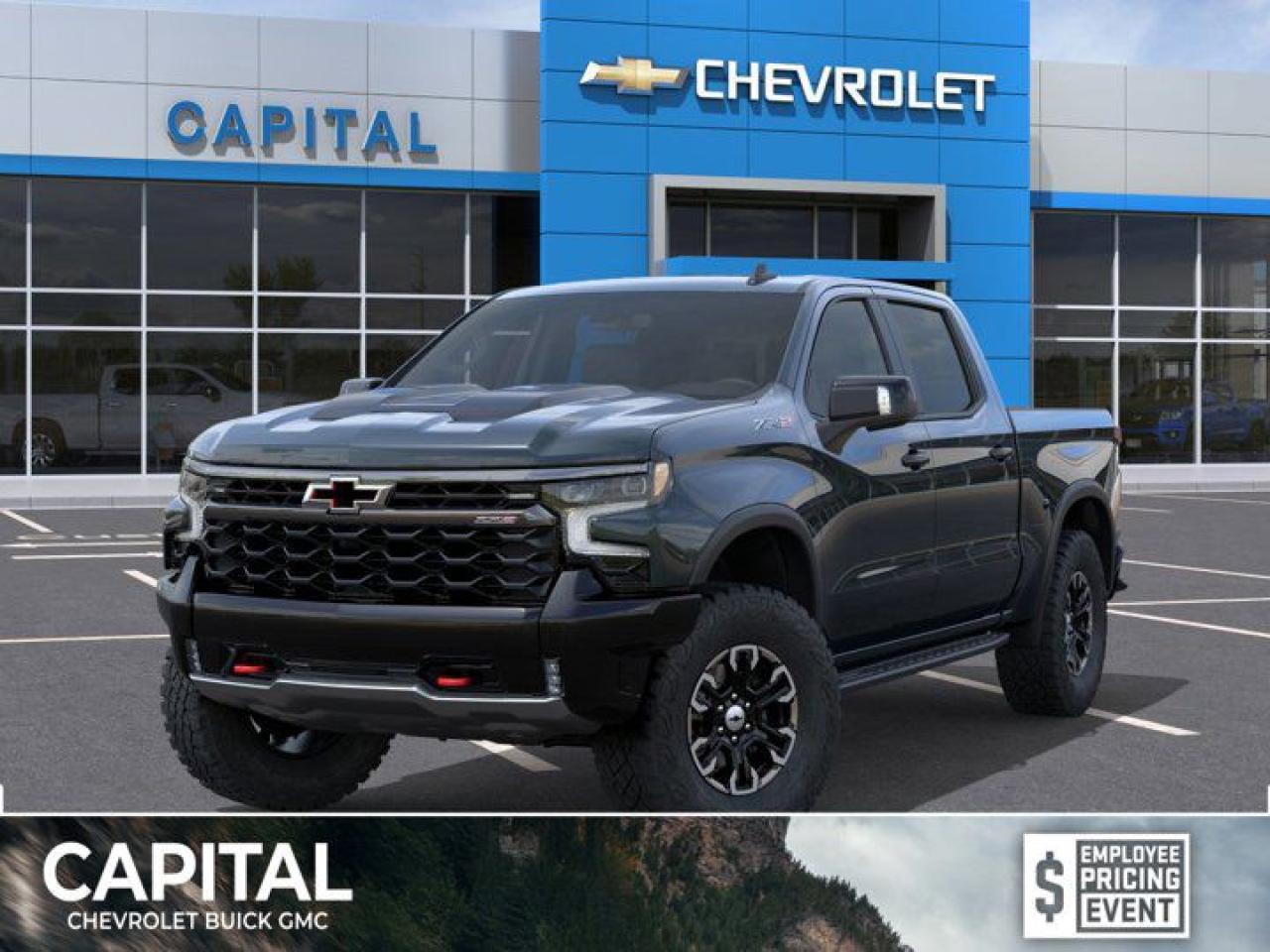 This Chevrolet Silverado 1500 delivers a Turbocharged Diesel I6 3.0L/ engine powering this Automatic transmission. ENGINE, DURAMAX 3.0L TURBO-DIESEL I6 (305 hp [227 kW] @ 3750 rpm, 495 lb-ft of torque [671 Nm] @ 2750 rpm) (Includes (KW5) 220-amp alternator and (K05) engine block heater.) (STD), ZR2 Suspension Package High-Performance lifted suspension with Multimatic DSSV dampers, Wireless Phone Projection for Apple CarPlay and Android Auto.*This Chevrolet Silverado 1500 Comes Equipped with These Options *Wipers, front rain-sensing, Windows, power rear, express down, Window, power, rear sliding with rear defogger, Window, power front, passenger express up/down, Window, power front, drivers express up/down, Wi-Fi Hotspot capable (Terms and limitations apply. See onstar.ca or dealer for details.), Wheels, 18 x 8.5 (45.7 cm x 21.6 cm) aluminum machined face with Black Painted spokes and Oxide Gold painted outer ring accents, Wheelhouse liners, rear, Wheel, 18 aluminum spare, USB Ports, rear, dual, charge-only.* Visit Us Today *Come in for a quick visit at Capital Chevrolet Buick GMC Inc., 13103 Lake Fraser Drive SE, Calgary, AB T2J 3H5 to claim your Chevrolet Silverado 1500!