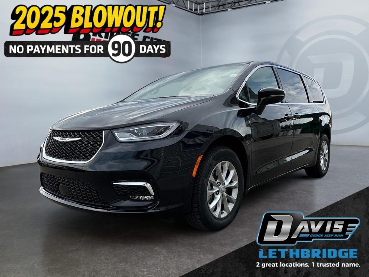 <b>Apple CarPlay, Android Auto, 360 Camera, Synthetic Leather Seats, Heated Seats!<br /> <br /></b><br /> <br /> <br />The 2025 Chrysler Pacifica Select in Diamond Black Crystal Pearl delivers refined family-friendly performance with a 3.6L Pentastar VVT V6 engine, Stop/Start technology, and a 9-speed automatic transmission. Its spacious interior features Black Caprice leatherette bucket seats, second-row Stow n Go seating, and a third-row 60/40 split Stow n Go bench, offering flexible seating and cargo options for every journey.<br /><br />Stay connected and entertained with Uconnect 5 on a 10.1-inch touchscreen, Apple CarPlay, Google Android Auto, and a 7-inch full-color customizable driver display. Comfort is enhanced with tri-zone climate control, front heated seats, heated steering wheel, dual power sliding doors, power liftgate, second-row power windows, and a full sunroof with power shade for added luxury.<br /><br />Safety is built in with Lane Departure Warning with Lane Keep Assist, Blind-Spot Monitoring, Rear Cross-Path Detection, Forward Collision Warning with Active Braking, Pedestrian Emergency Braking, 360 Surround-View Camera, and Park-Sense Front and Rear Park Assist. Additional features include remote start, steering wheel-mounted audio controls, driver seat memory settings, and a tilt/telescoping steering column, making the Pacifica Select a versatile and stylish minivan for families.<br /> <br />To apply right now for financing use this link: <a href=https://www.bridgecitychrysler.com/pre-approval/ target=_blank rel=nofollow noopener noreferrer>https://www.bridgecitychrysler.com/pre-approval/</a><br /><br /> <br /><br />As a premier Chrysler, Dodge, Jeep and RAM dealership, Bridge City Chrysler proudly offers an extensive selection of new and used vehicles to meet every drivers needs. Customers across Lethbridge, Fort Macleod, Taber, Claresholm, Coaldale, and beyond trust us for daily vehicle specials, certified service and parts, and a seamless online inventory experience. <br /><br /> With competitive financing options and expert support, we make car buying easy and enjoyable. <br /><br /> Ready to hit the road? Schedule your test drive today at Bridge City Chrysler, your trusted Chrysler, Dodge, Jeep and RAM dealer in Lethbridge, Alberta.<br /><br /> Vehicle pricing offer shown expires 2026-01-31. <br /> Come by and check out our fleet of 80+ used cars and trucks and 120+ new cars and trucks for sale in Lethbridge. o~o