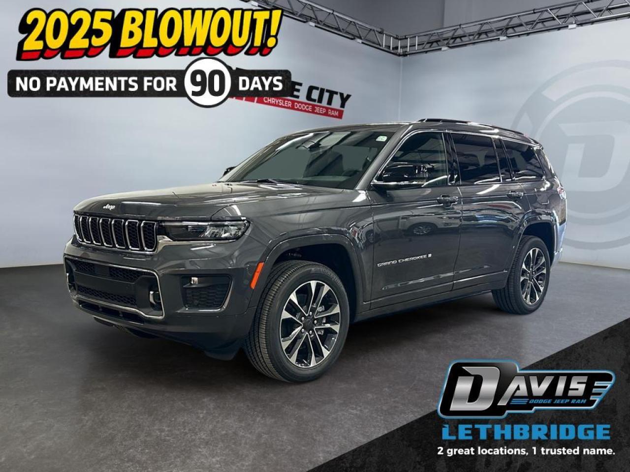 <b>Seating for 7, Heated and Cooled Front Seats, Front Massage Seats, Second Row Heated Seats, Power Liftgate!<br /> <br /></b><br /> <br /> <br />Experience premium capability in the 2025 Jeep Grand Cherokee L Overland 4x4, finished in Baltic Grey Metallic and powered by the proven 3.6L Pentastar V6 paired with an 8-speed TorqueFlite automatic transmission. This Overland model features the advanced Quadra-Trac II 4x4 system, Selec-Terrain drive modes, and Quadra-Lift air suspension, giving it exceptional comfort, ride height adjustability, and all-weather performance. LED projector headlights, LED fog lamps, and a hands-free power liftgate elevate visibility and convenience.<br /><br />Inside, the Overland offers a refined cabin with Nappa leather-faced seating, front heated and ventilated seats, second-row heated seats, and a heated steering wheel. The dual-pane CommandView panoramic sunroof, multi-color ambient lighting, and active noise control enhance the premium driving experience. This model includes the Luxury Tech Group IV, adding 12-way power front seats with massage, passenger seat memory, wireless charging, second-row window shades, and an auto-dimming digital rearview mirror. A 10.25-inch digital cluster pairs with Uconnect 5 NAV and a 10.1-inch touchscreen featuring SiriusXM 360L and full smartphone connectivity.<br /><br />Safety is a highlight with Adaptive Cruise Control with Stop & Go, Traffic Sign Recognition, Pedestrian/Cyclist Emergency Braking, Full-Speed Forward Collision Warning Plus, Active Lane Management, Blind-Spot Monitoring, Park-Sense Front & Rear Park Assist with stop, and a ParkView rear camera. With seating for seven, second-row tip-and-slide functionality, and a power folding third row, the 2025 Grand Cherokee L Overland blends luxury, technology, and capability into the perfect three-row SUV.<br /> <br />To apply right now for financing use this link: <a href=https://www.bridgecitychrysler.com/pre-approval/ target=_blank rel=nofollow noopener noreferrer>https://www.bridgecitychrysler.com/pre-approval/</a><br /><br /> <br /><br />As a premier Chrysler, Dodge, Jeep and RAM dealership, Bridge City Chrysler proudly offers an extensive selection of new and used vehicles to meet every drivers needs. Customers across Lethbridge, Fort Macleod, Taber, Claresholm, Coaldale, and beyond trust us for daily vehicle specials, certified service and parts, and a seamless online inventory experience. <br /><br /> With competitive financing options and expert support, we make car buying easy and enjoyable. <br /><br /> Ready to hit the road? Schedule your test drive today at Bridge City Chrysler, your trusted Chrysler, Dodge, Jeep and RAM dealer in Lethbridge, Alberta.<br /><br /> Vehicle pricing offer shown expires 2026-01-31. <br /> Come by and check out our fleet of 80+ used cars and trucks and 120+ new cars and trucks for sale in Lethbridge. o~o