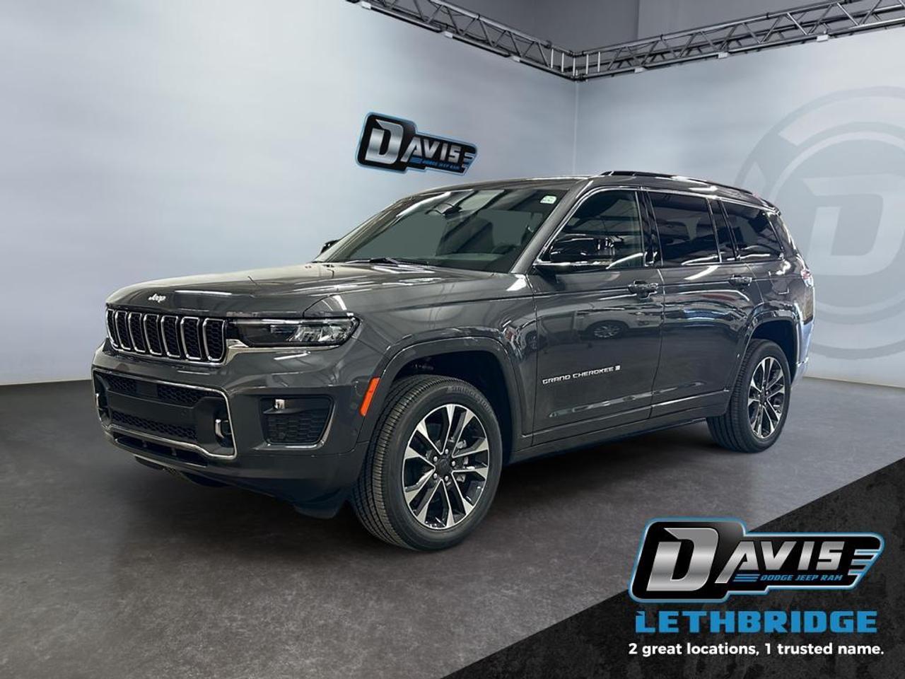 <b>Seating for 7, Heated and Cooled Front Seats, Front Massage Seats, Second Row Heated Seats, Power Liftgate!<br /> <br /></b><br /> <br /> <br />Experience premium capability in the 2025 Jeep Grand Cherokee L Overland 4x4, finished in Baltic Grey Metallic and powered by the proven 3.6L Pentastar V6 paired with an 8-speed TorqueFlite automatic transmission. This Overland model features the advanced Quadra-Trac II 4x4 system, Selec-Terrain drive modes, and Quadra-Lift air suspension, giving it exceptional comfort, ride height adjustability, and all-weather performance. LED projector headlights, LED fog lamps, and a hands-free power liftgate elevate visibility and convenience.<br /><br />Inside, the Overland offers a refined cabin with Nappa leather-faced seating, front heated and ventilated seats, second-row heated seats, and a heated steering wheel. The dual-pane CommandView panoramic sunroof, multi-color ambient lighting, and active noise control enhance the premium driving experience. This model includes the Luxury Tech Group IV, adding 12-way power front seats with massage, passenger seat memory, wireless charging, second-row window shades, and an auto-dimming digital rearview mirror. A 10.25-inch digital cluster pairs with Uconnect 5 NAV and a 10.1-inch touchscreen featuring SiriusXM 360L and full smartphone connectivity.<br /><br />Safety is a highlight with Adaptive Cruise Control with Stop & Go, Traffic Sign Recognition, Pedestrian/Cyclist Emergency Braking, Full-Speed Forward Collision Warning Plus, Active Lane Management, Blind-Spot Monitoring, Park-Sense Front & Rear Park Assist with stop, and a ParkView rear camera. With seating for seven, second-row tip-and-slide functionality, and a power folding third row, the 2025 Grand Cherokee L Overland blends luxury, technology, and capability into the perfect three-row SUV.<br /> <br />To apply right now for financing use this link: <a href=https://lethbridge.davisdodge.ca/free-credit-check/ target=_blank rel=nofollow noopener noreferrer>https://lethbridge.davisdodge.ca/free-credit-check/</a><br /><br /> <br /><br />As a premier Chrysler, Dodge, Jeep and RAM dealership, Davis Dodge proudly offers an extensive selection of new and used vehicles to meet every drivers needs. Customers across Lethbridge, Fort Macleod, Taber, Claresholm, Coaldale, and beyond trust us for daily vehicle specials, certified service and parts, and a seamless online inventory experience. <br /><br /> With competitive financing options and expert support, we make car buying easy and enjoyable. <br /><br /> Ready to hit the road? Schedule your test drive today at Davis Dodge, your trusted Chrysler, Dodge, Jeep and RAM dealer in Lethbridge, Alberta.<br /><br /> Vehicle pricing offer shown expires 2026-05-31. <br /> Come by and check out our fleet of 70+ used cars and trucks and 110+ new cars and trucks for sale in Lethbridge. o~o