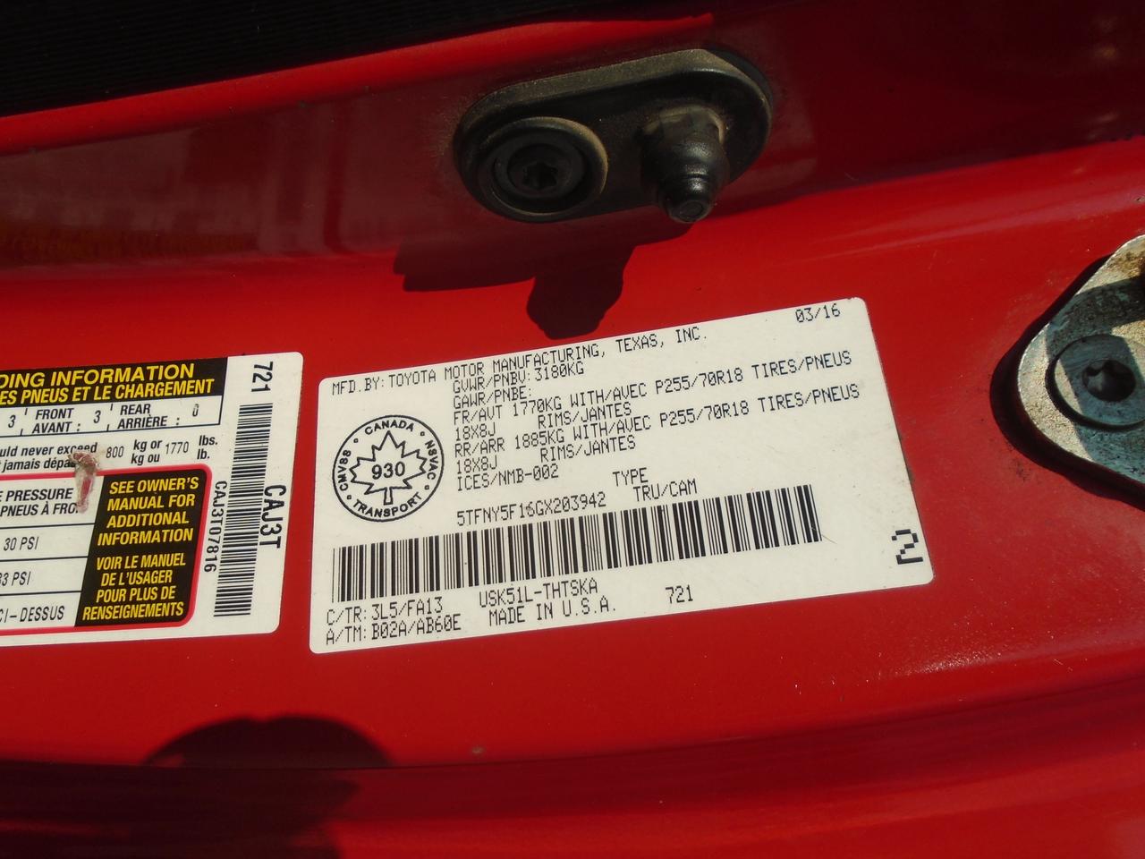 2016 Toyota Tundra 2WD Reg Cab 146 5.7L SR + TOW PKG Photo