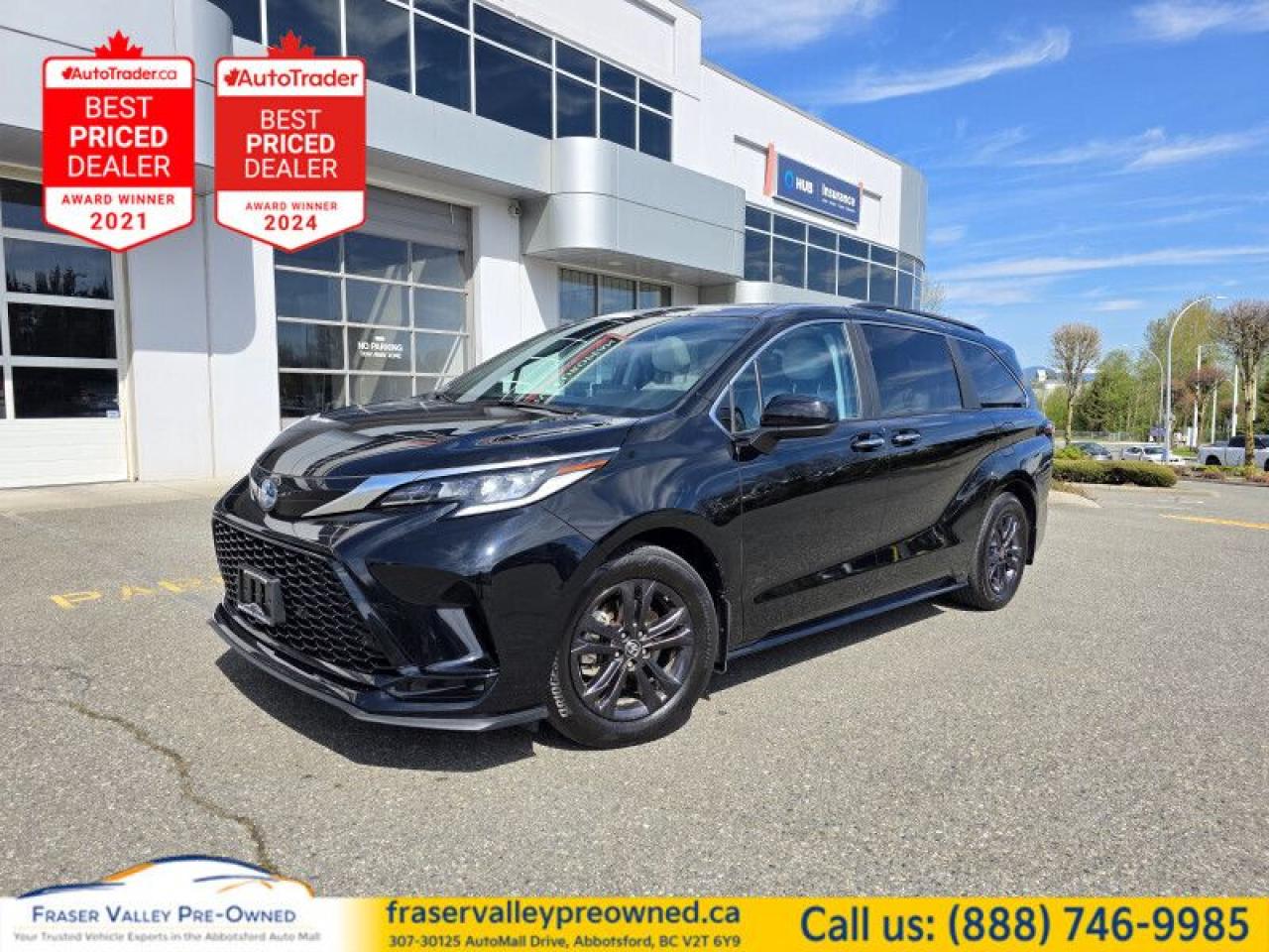 Hybrid,  Heated Seats,  Apple CarPlay,  Android Auto,  Power Liftgate!
 
    Stylish on the outside, functional on the inside. This Sienna effortlessly works within your busy lifestyle! This  2024 Toyota Sienna is for sale today in Abbotsford. 
 
With immense versatility and spaciousness, this 2024 Sienna will inspire you to take on any day and look good while at it. Assertive at every angle, the neatly sculpted body exudes class and sportiness, with a thoughtfully designed interior that offers the ideal balance of function and style. The powertrain delivers proven power and outstanding fuel efficiency, and with a full array of tech and safety features, this 2024 Sienna is ready for whatever comes your way.This  van has 26,319 kms. Its  nice in colour  and is completely accident free based on the CARFAX Report . It has a cvt transmission and is powered by a  245HP 2.5L 4 Cylinder Engine. 
 
 Our Siennas trim level is LE 8-Passenger AWD. This splendid family hauler is decked with amazing standard features such as an efficient hybrid powertrain, heated front seats with a power-adjustable drivers seat, removable 40-20-40 folding split-bench 2nd row and fixed 60-40 split-bench 3rd row seats, adaptive cruise control, dual-zone climate control with rear separate controls, power sliding rear doors with a power liftgate, a 9-inch infotainment screen with Apple CarPlay and Android Auto, and 7 USB charging ports. Safety features include blind spot monitoring, rear cross traffic alert, lane departure warning with lane keeping assist, forward collision alert, and driver monitoring. Additional features include LED lights with automatic high beams, front and rear cupholders, proximity keyless entry with push button start, and so much more. This vehicle has been upgraded with the following features: Hybrid,  Heated Seats,  Apple Carplay,  Android Auto,  Power Liftgate,  Heated Steering Wheel,  Adaptive Cruise Control. 
 
To apply right now for financing use this link : https://www.fraservalleypreowned.ca/abbotsford-car-loan-application-british-columbia
 
 

| Our Quality Guarantee: We maintain the highest standard of quality that is required for a Pre-Owned Dealership to operate in an Auto Mall. We provide an independent 360-degree inspection report through licensed 3rd Party mechanic shops. Thus, our customers can rest assured each vehicle will be a reliable, and responsible purchase.  |  Purchase Disclaimer: Your selected vehicle may have a differing finance and cash prices. When viewing our vehicles on third party  marketplaces, please click over to our website to verify the correct price for the vehicle. The Sale Price on third party websites will always reflect the Finance Price of our vehicles. If you are making a Cash Purchase, please refer to our website for the Cash Price of the vehicle.  | All prices are subject to and do not include, a $995 Finance Fee, and a $995 Document Fee.   These fees as well as taxes, are included in all listed listed payment quotes. Please speak with Dealer for full details and exact numbers.  o~o